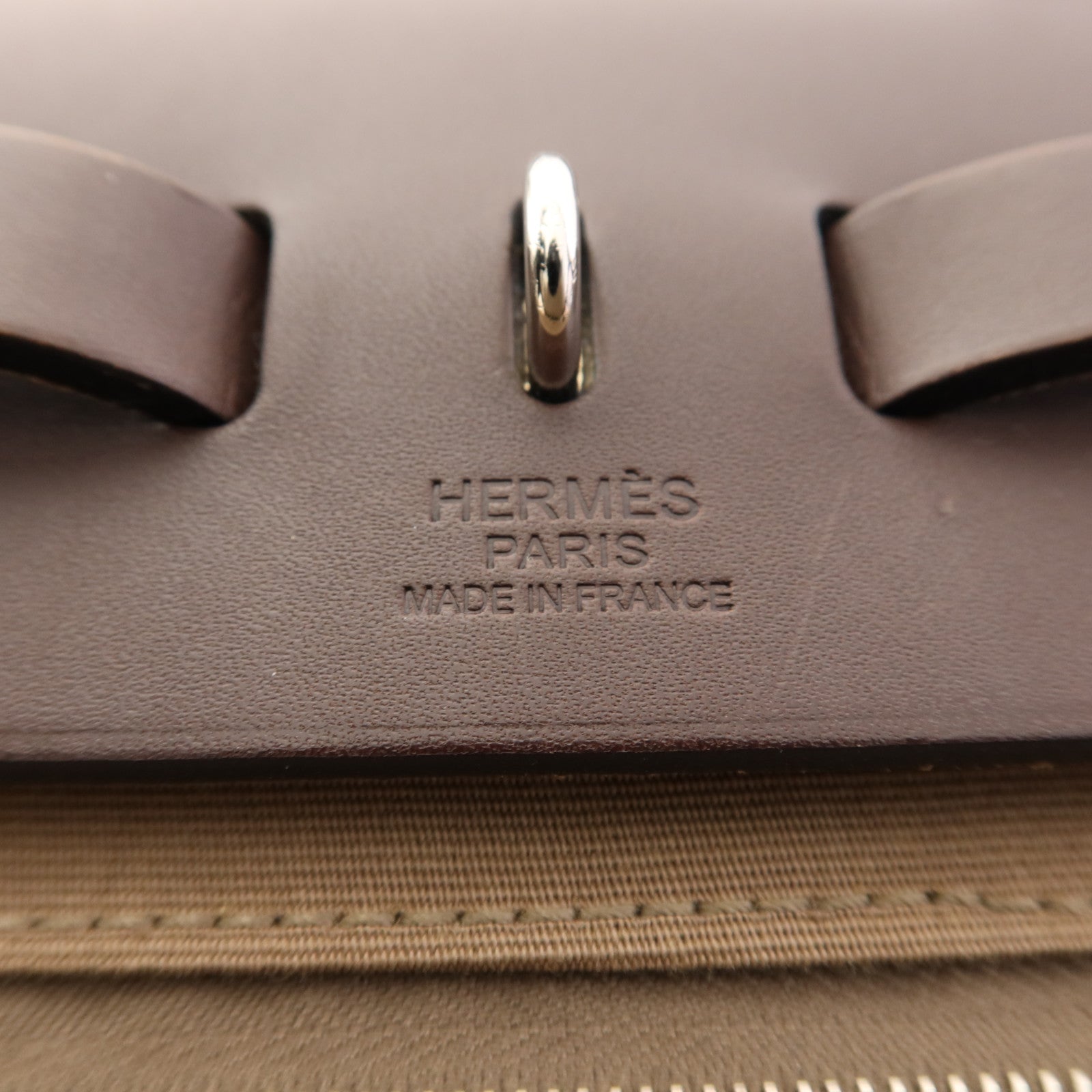 HERMES 帆布Herbag PM銀扣手挽肩背兩用袋Etoupe