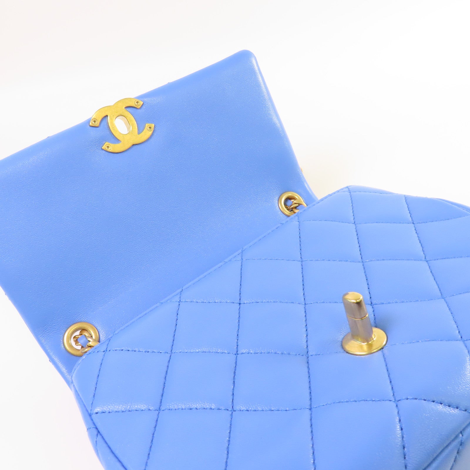 CHANEL 【激減優惠】菱格羊皮皮革Chain Shoulder Bag金扣鏈帶肩背袋藍色