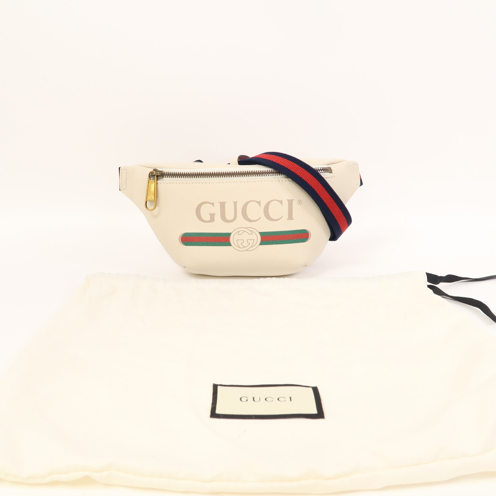 GUCCI 牛皮皮革Waist Bag金扣腰包白色