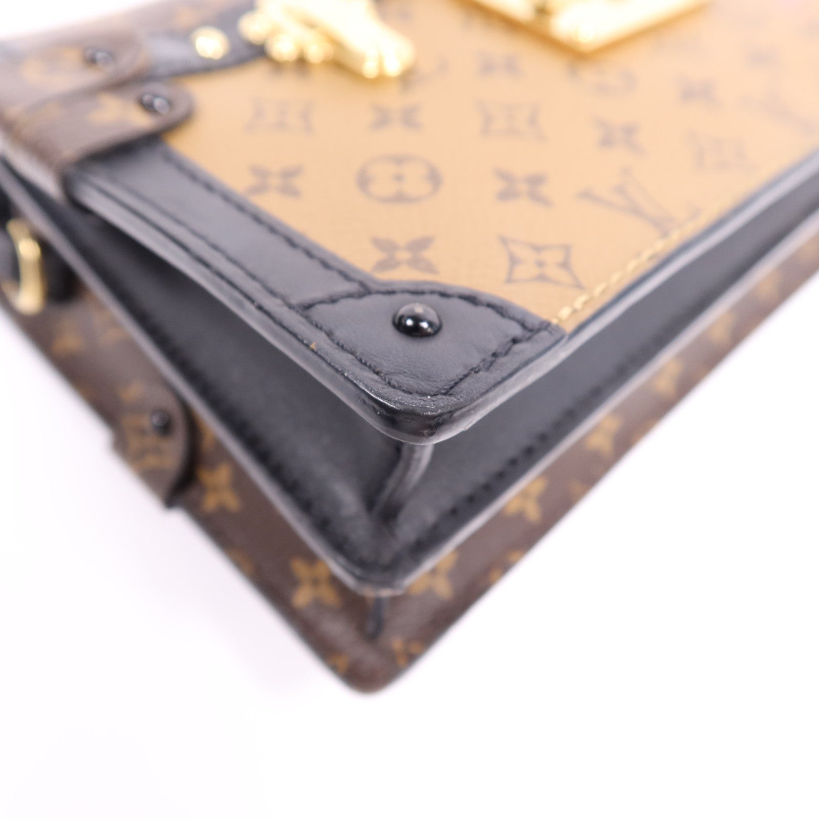 LOUIS VUITTON 【激減優惠】Monogram Reverse Trunk Clutch金扣肩背袋棕色