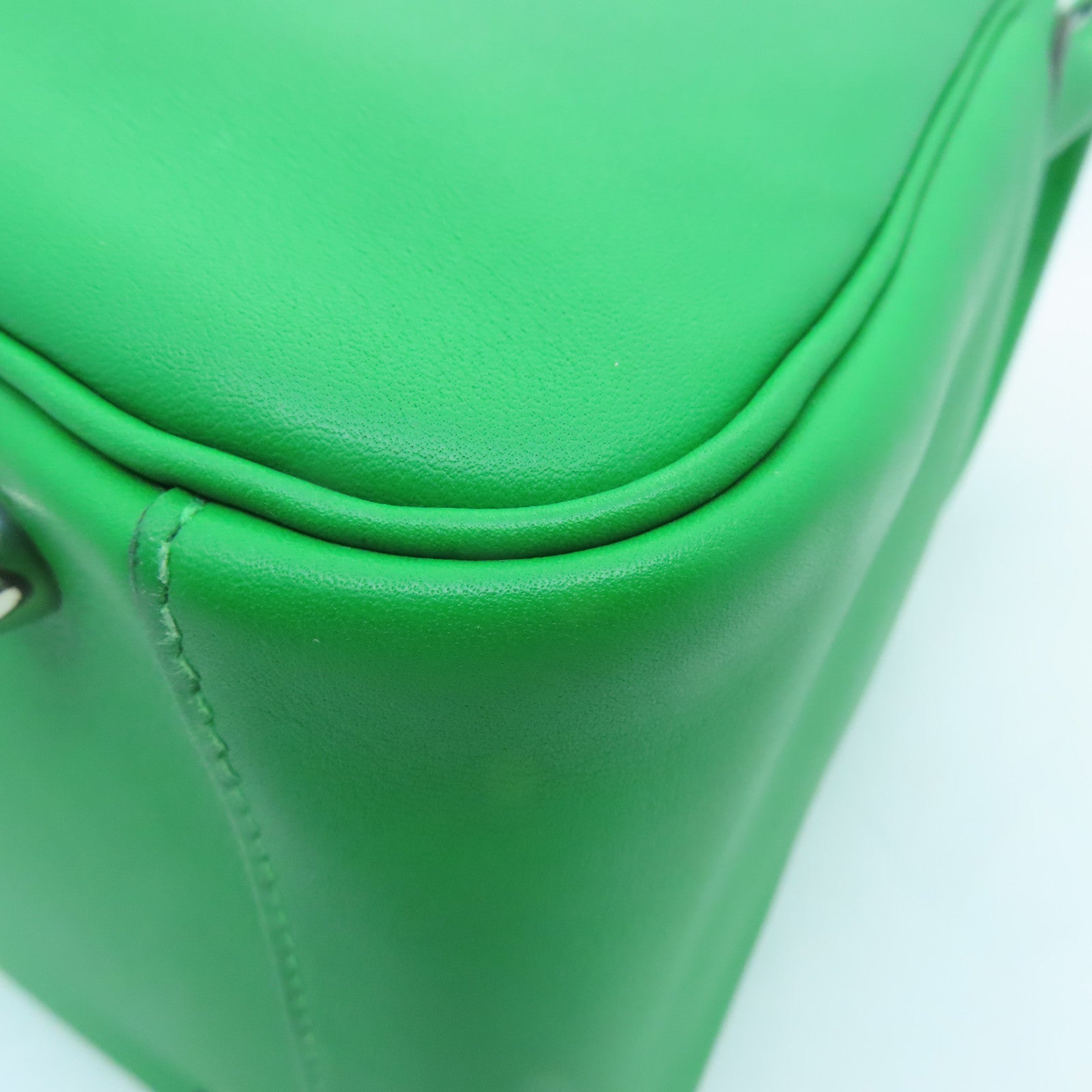 HERMES Veau Swift Leather Lindy 30 Silver Buckle Handle Shoulder Bag Green