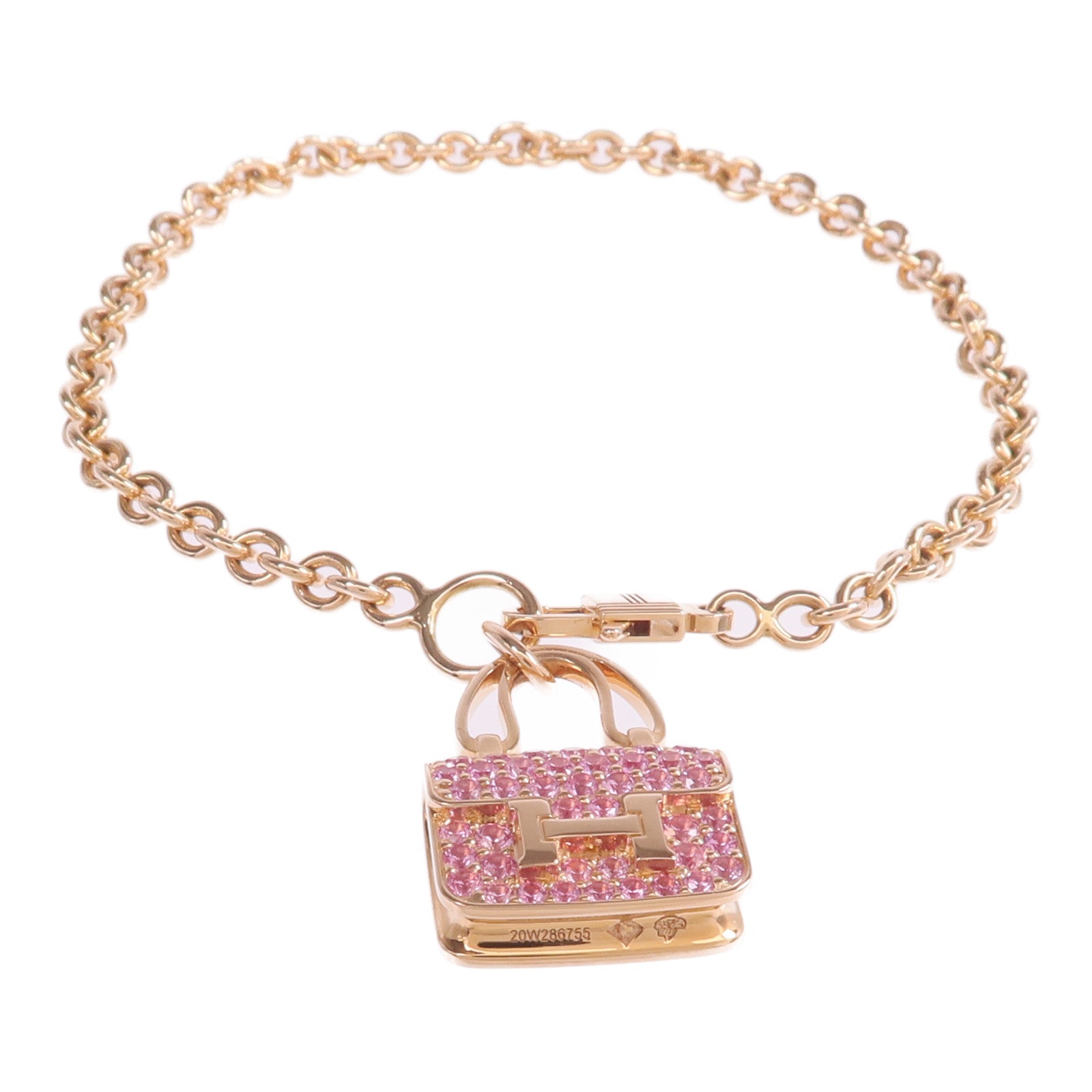 HERMES 18K玫瑰金Amulettes Constance Bracelet粉紅色藍寶石手鏈
