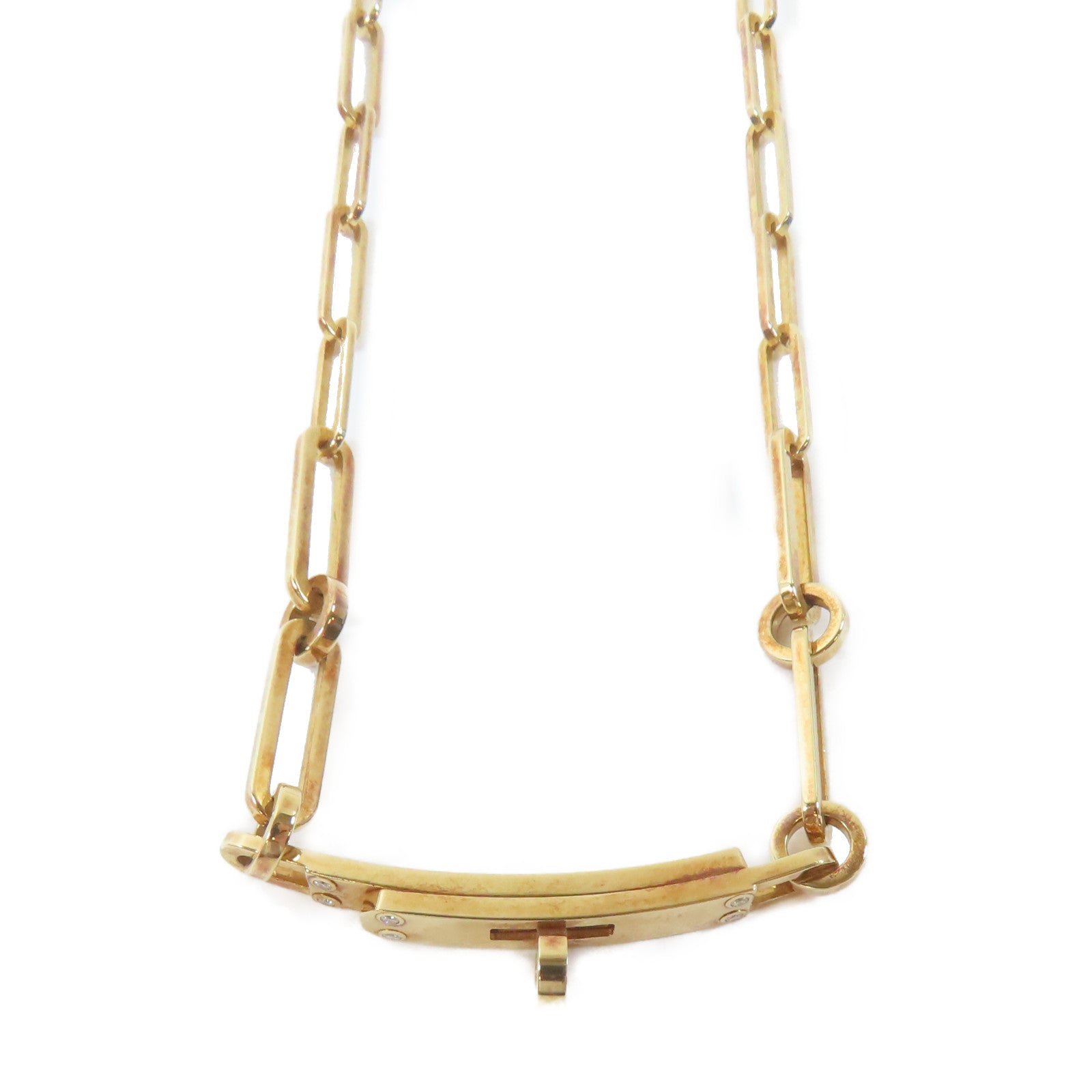 HERMES 18K玫瑰金Kelly Chaine Choker 0.04ct鑽石項鍊#34cm