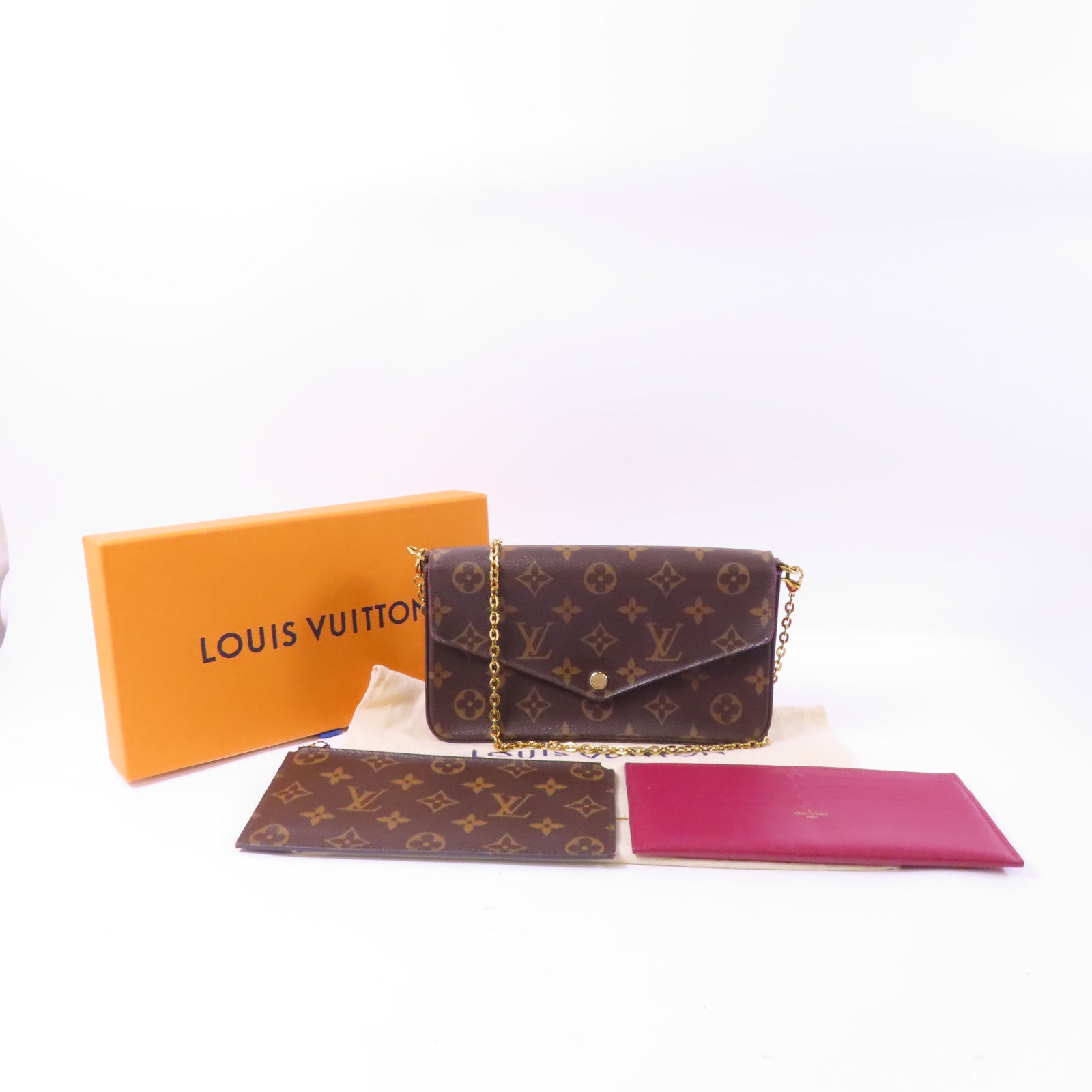 LOUIS VUITTON Monogram Felicie Pochette金扣鏈帶肩背袋啡色