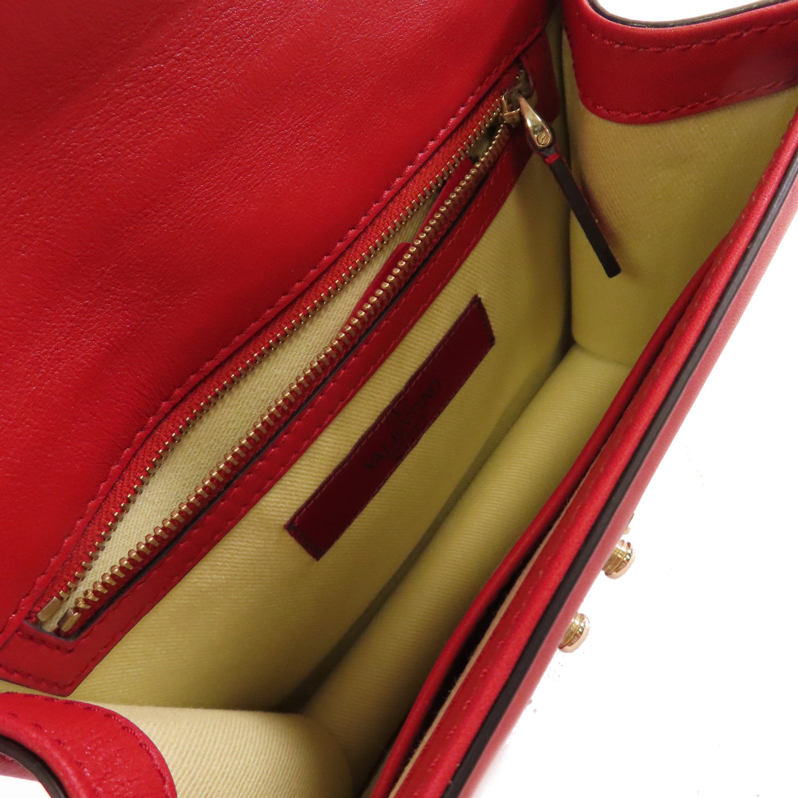 Valentino 【激減優惠】牛皮皮革Rockstud Chain Shoulder Bag金扣鏈帶肩背袋紅色