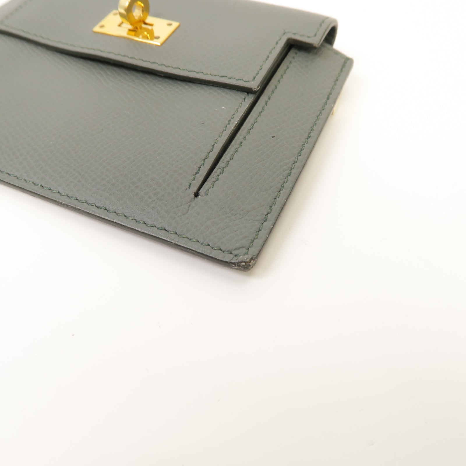HERMES **【激減優惠】Epsom皮革Kelly Pocket Compact金扣錢包Vert Amande灰色