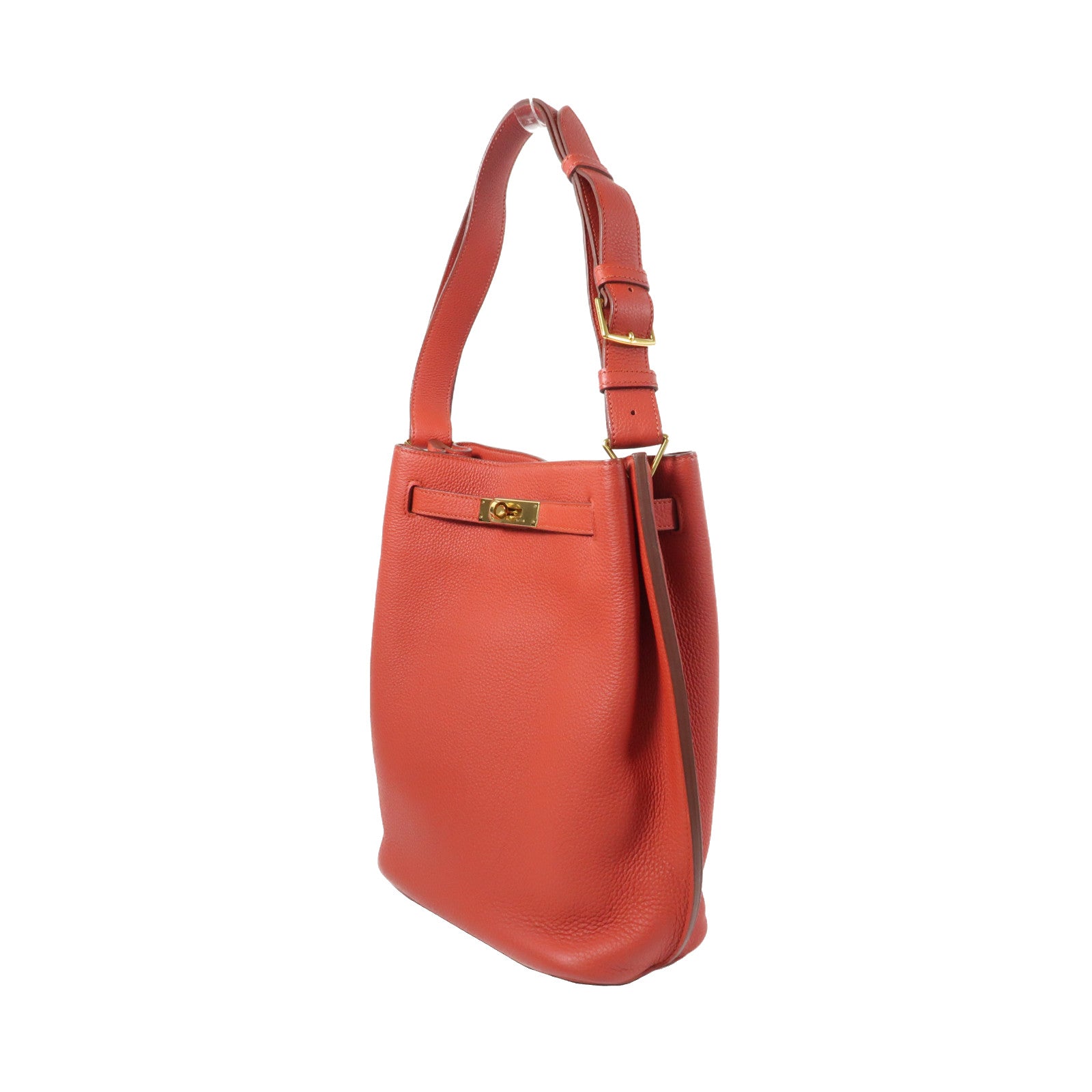 HERMES 【激減優惠】Clemence皮革So Kelly 22金扣肩背袋Sanguine/赭石紅色