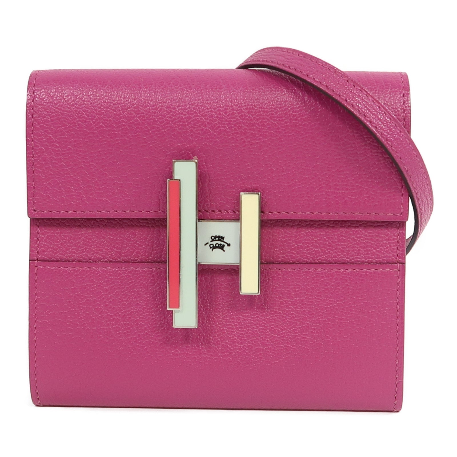 HERMES 【激減優惠】Chevre皮革Cinhetic To Go Wallet銀扣肩背袋木蘭粉色