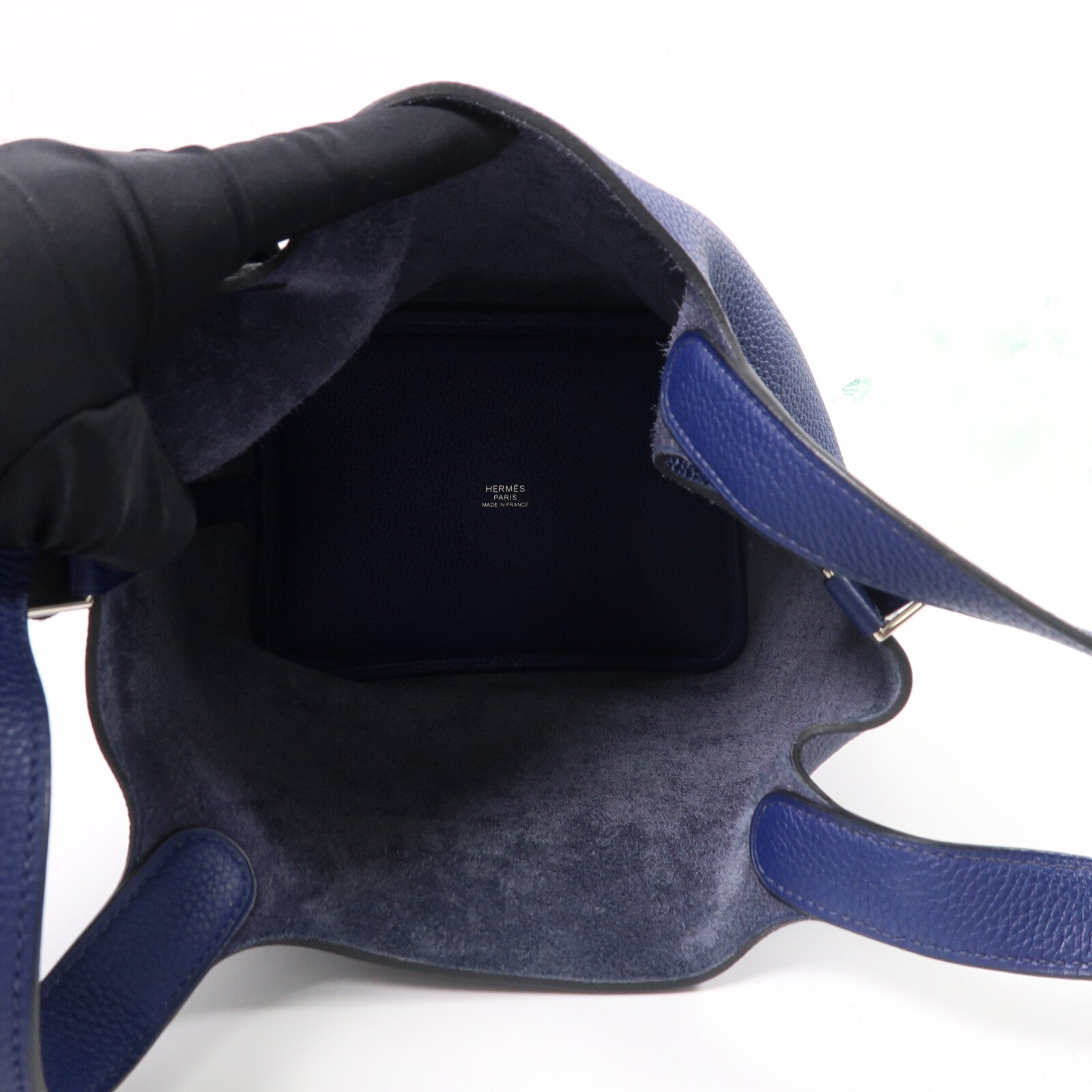 HERMES Clemence皮革Picotin PM手挽袋Blue Saphir
