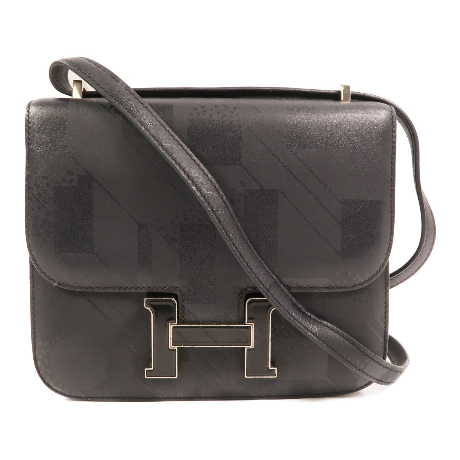 HERMES Sombrero皮革Constance On A Summer Night銀扣肩背袋Noir