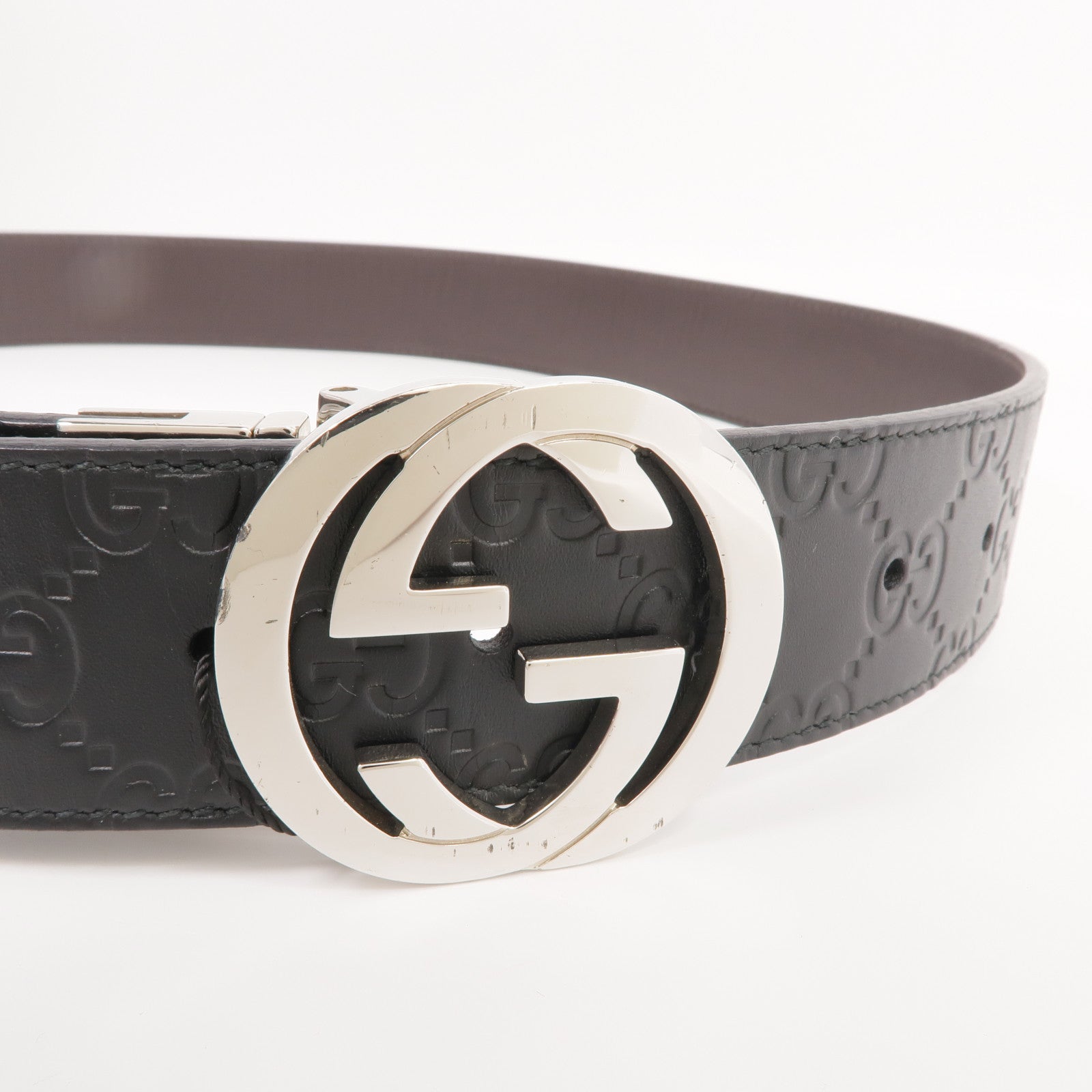 GUCCI 牛皮皮革Belt銀扣皮帶