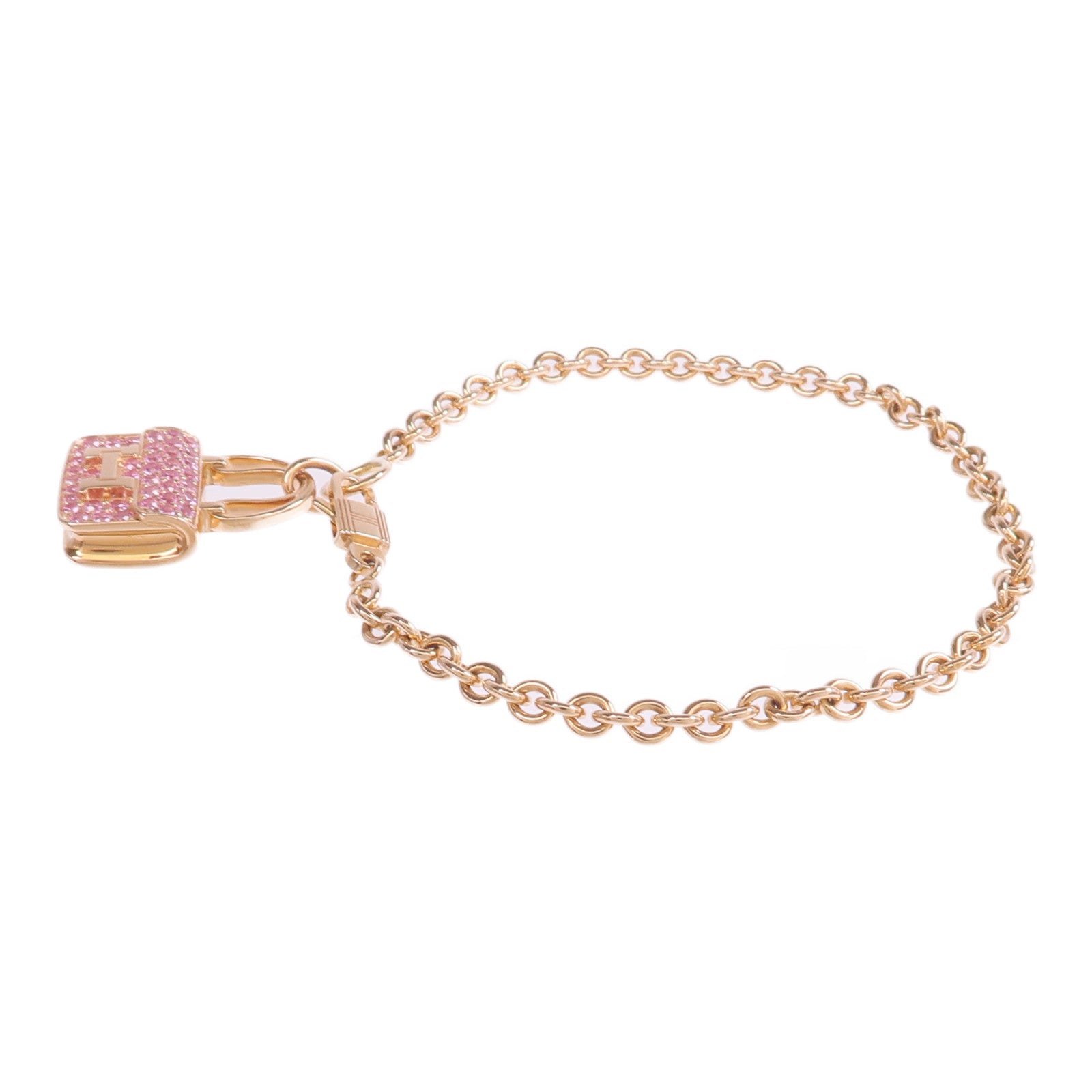 HERMES 18K玫瑰金Amulettes Constance Bracelet粉紅色藍寶石手鏈