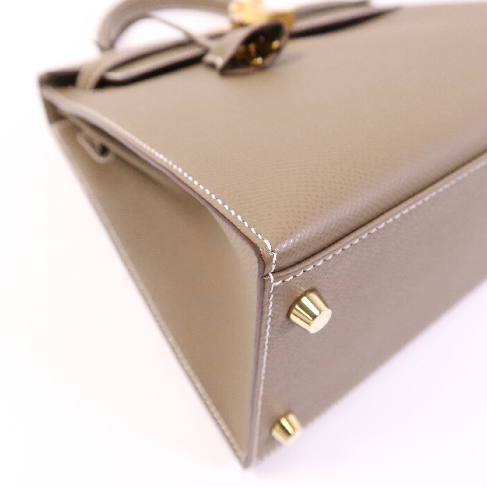 HERMES Epsom皮革Kelly 28 Sellier金扣手挽肩背兩用袋Etoupe