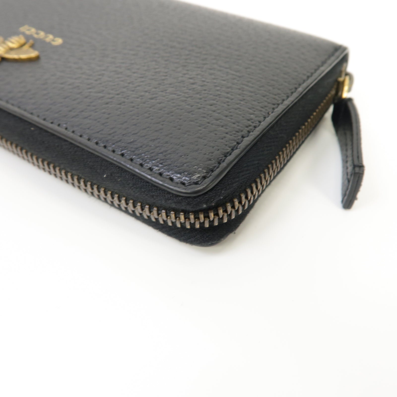 GUCCI 【激減優惠】牛皮皮革Zip Around Long Wallet金扣長錢包黑色