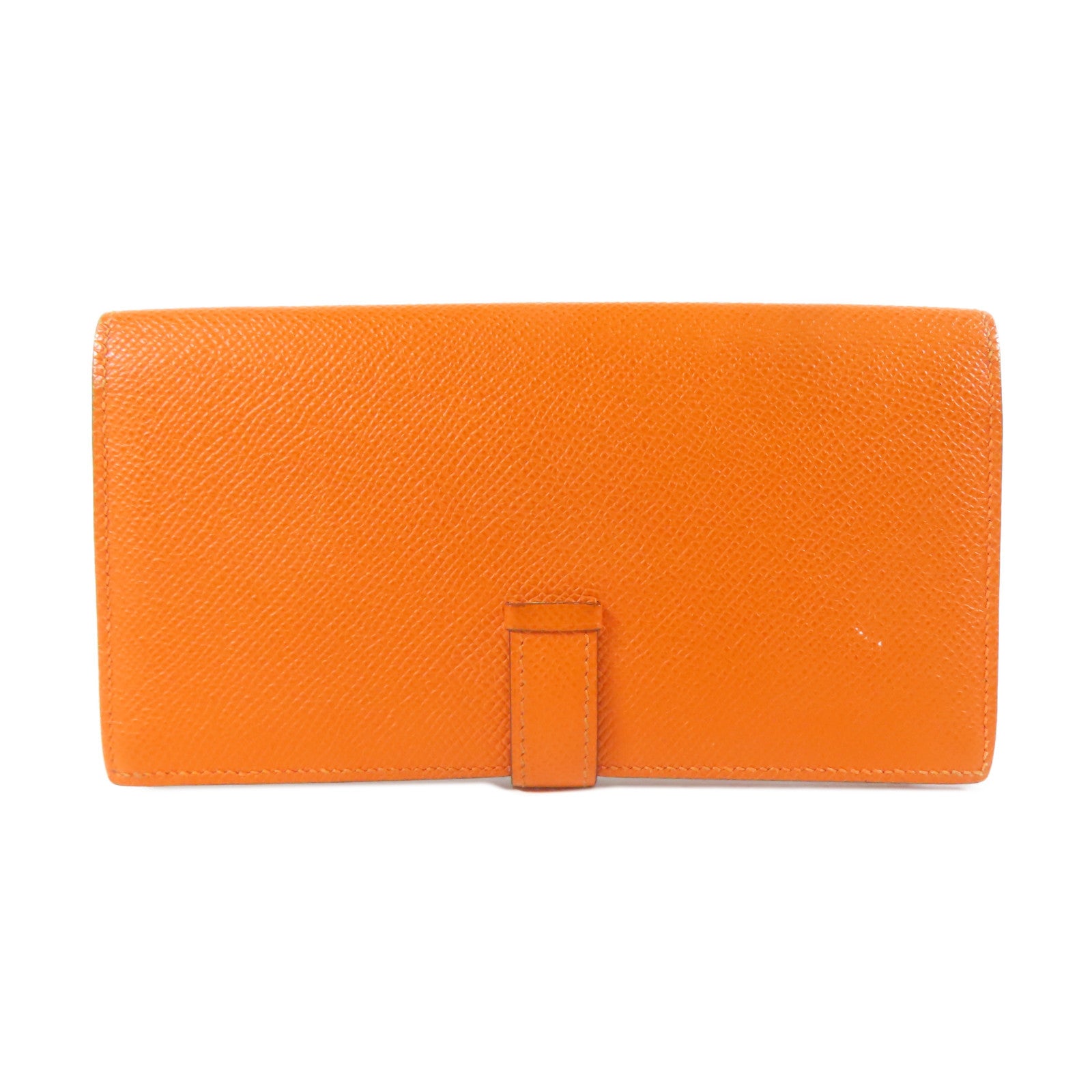 HERMES 【激減優惠】皮革Bearn Bifold Wallet銀扣長錢包橙色
