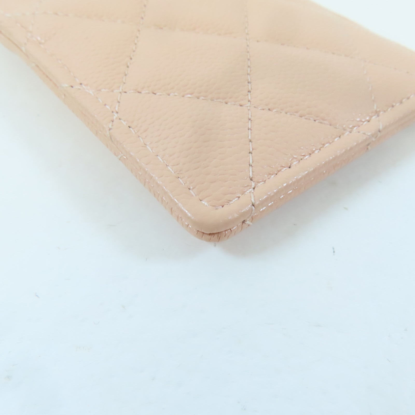 CHANEL Caviar皮革金扣卡片套粉紅色