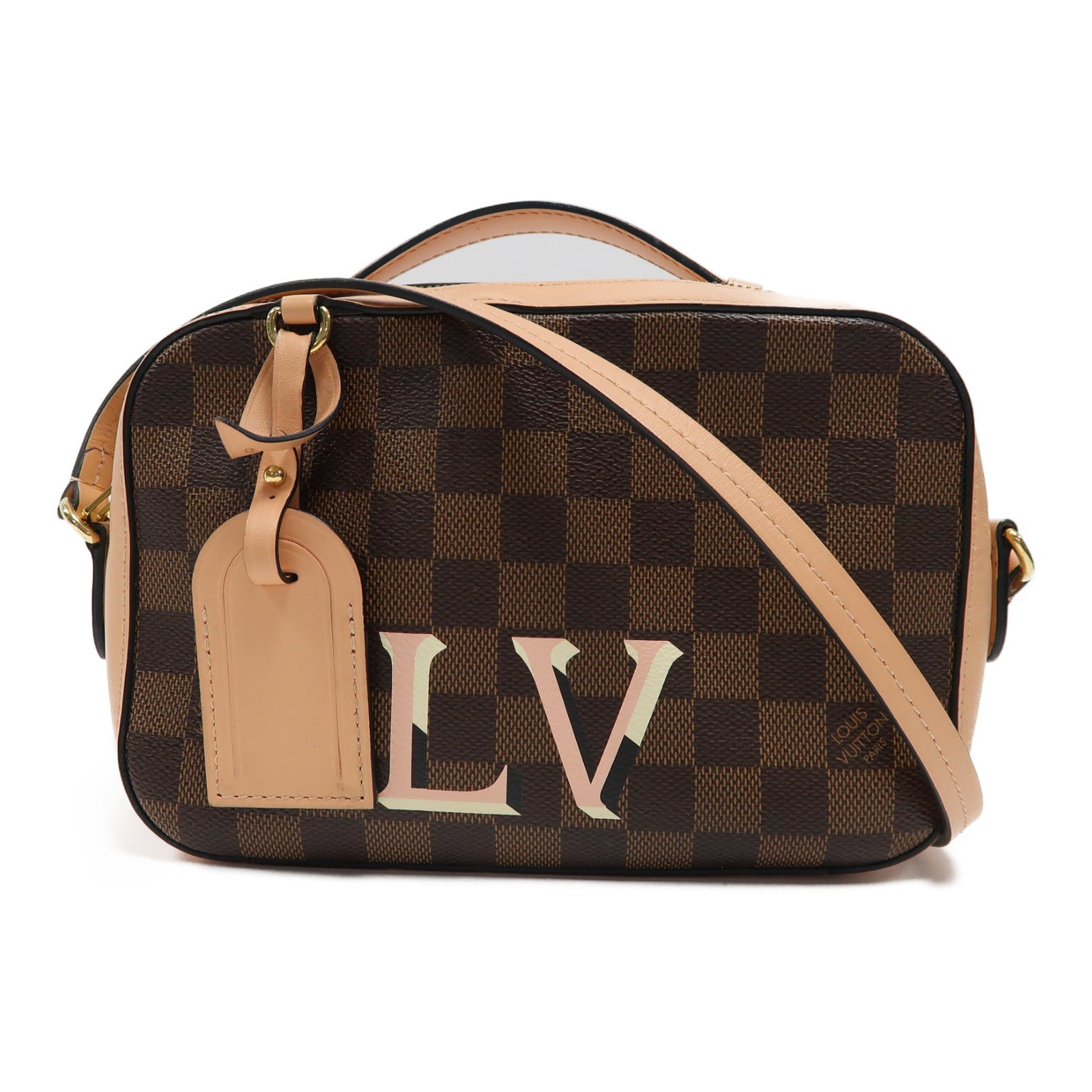LOUIS VUITTON Damier Santa Monica金扣手挽肩背兩用袋啡色/粉紅色