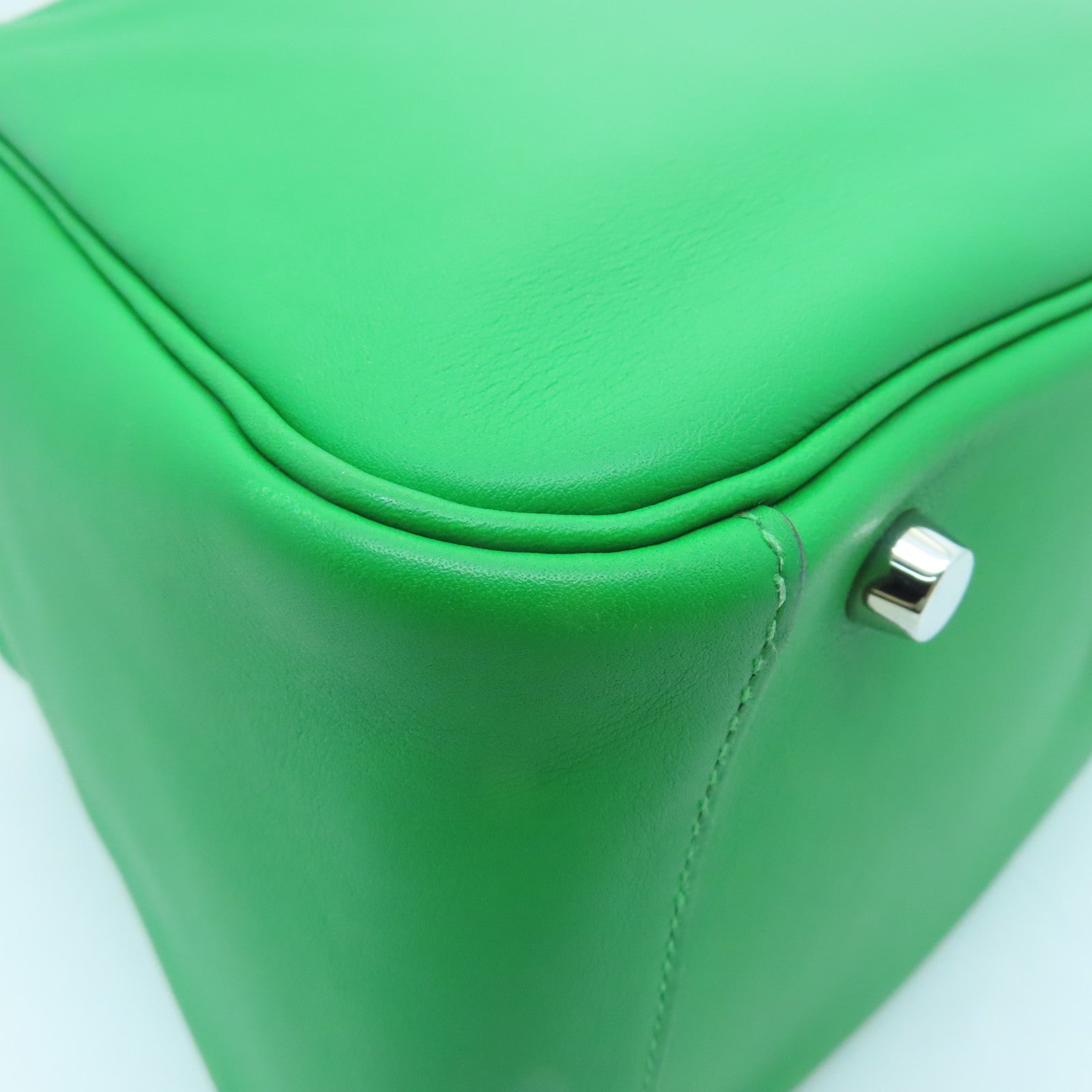 HERMES Veau Swift Leather Lindy 30 Silver Buckle Handle Shoulder Bag Green