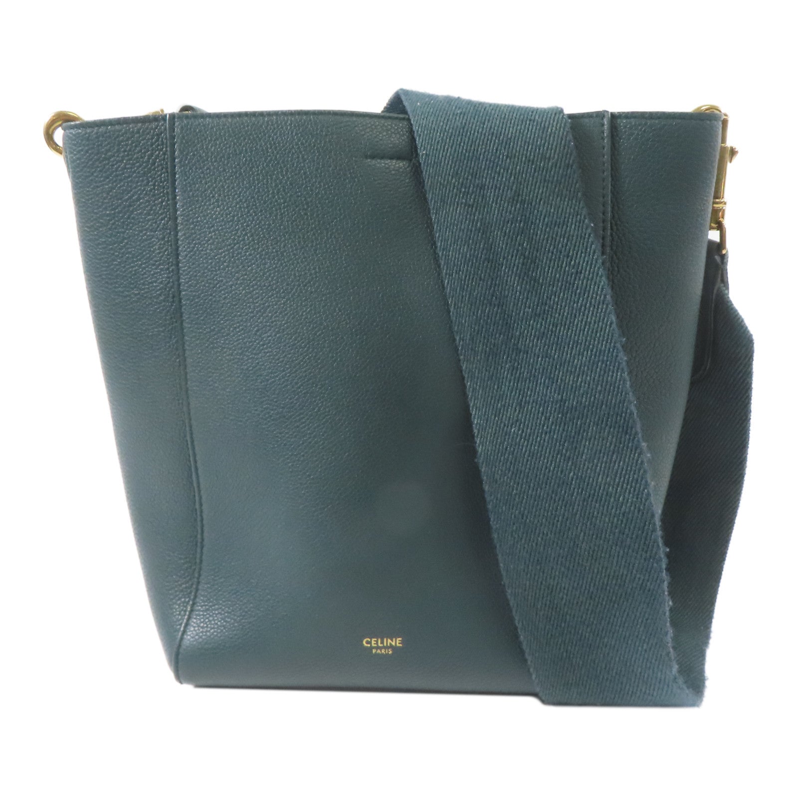 CELINE 牛皮皮革Small Sangle Bucket金扣肩背袋綠色