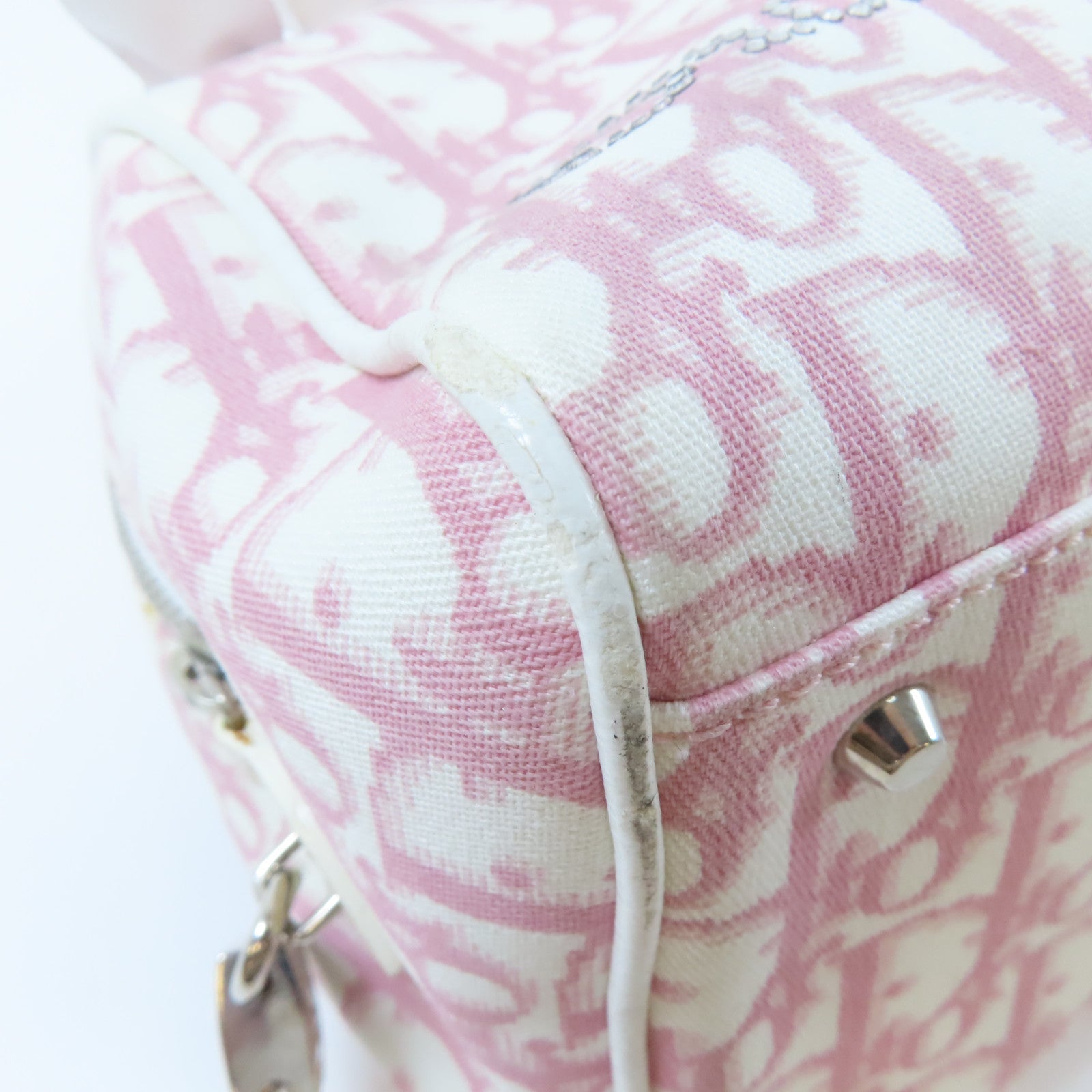 Dior 帆布Dior Oblique Handbag銀扣手挽袋粉紅色