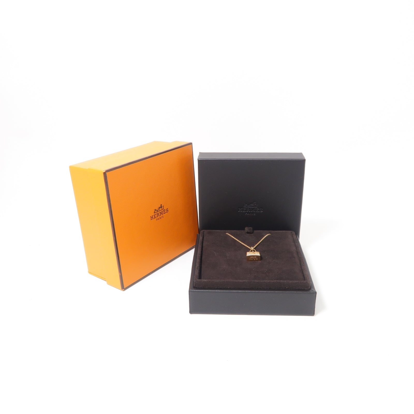 HERMES 18K玫瑰金Amulettes Kelly Pendant Necklace 0.39ct鑽石項鍊金色