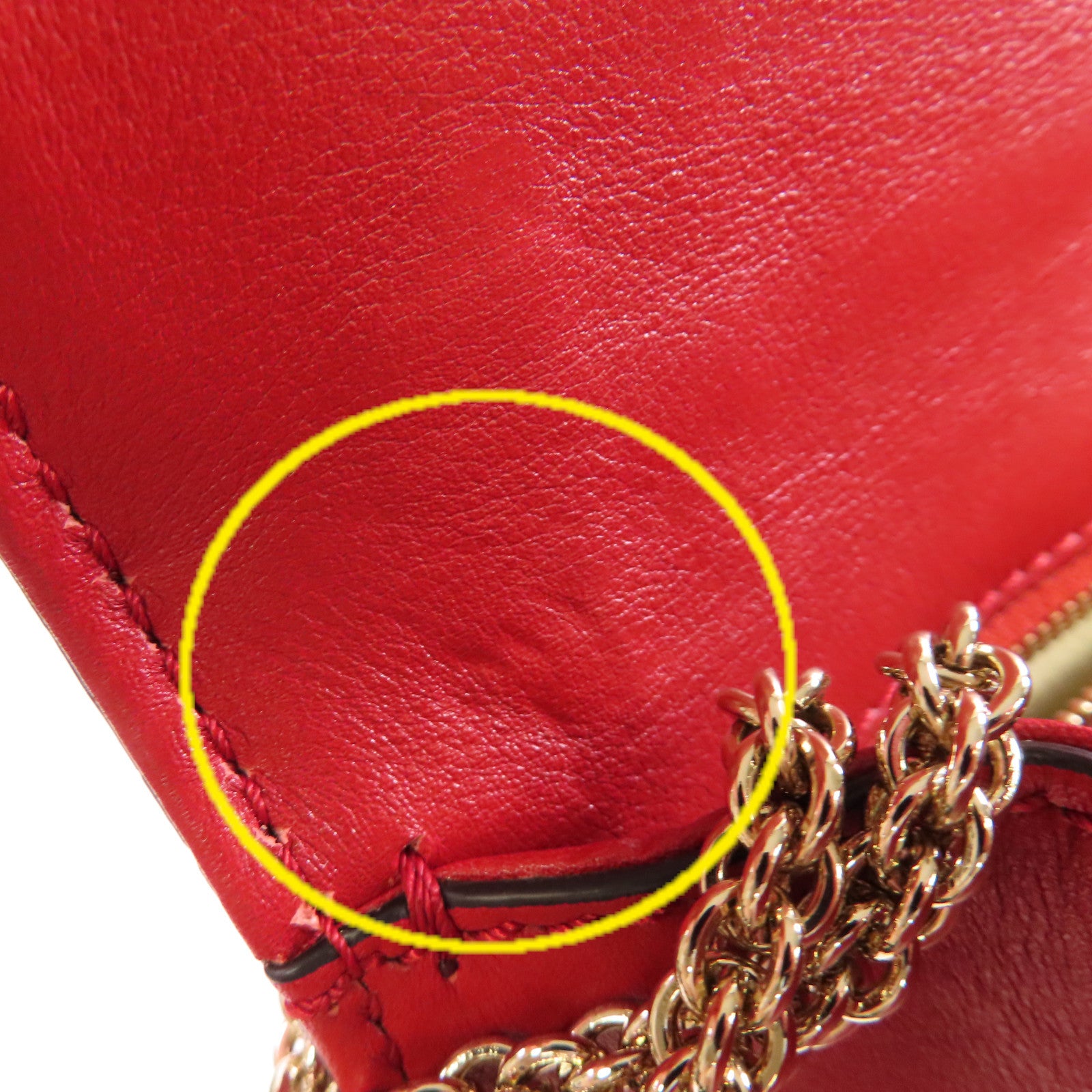 Valentino 【激減優惠】牛皮皮革Rockstud Chain Shoulder Bag金扣鏈帶肩背袋紅色