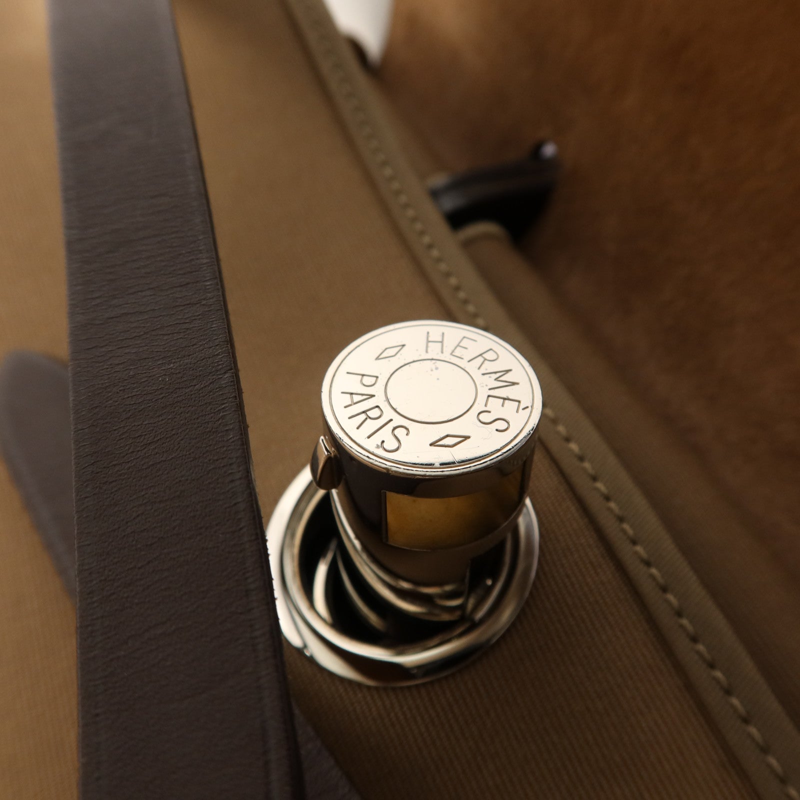 HERMES 帆布Herbag PM銀扣手挽肩背兩用袋Etoupe