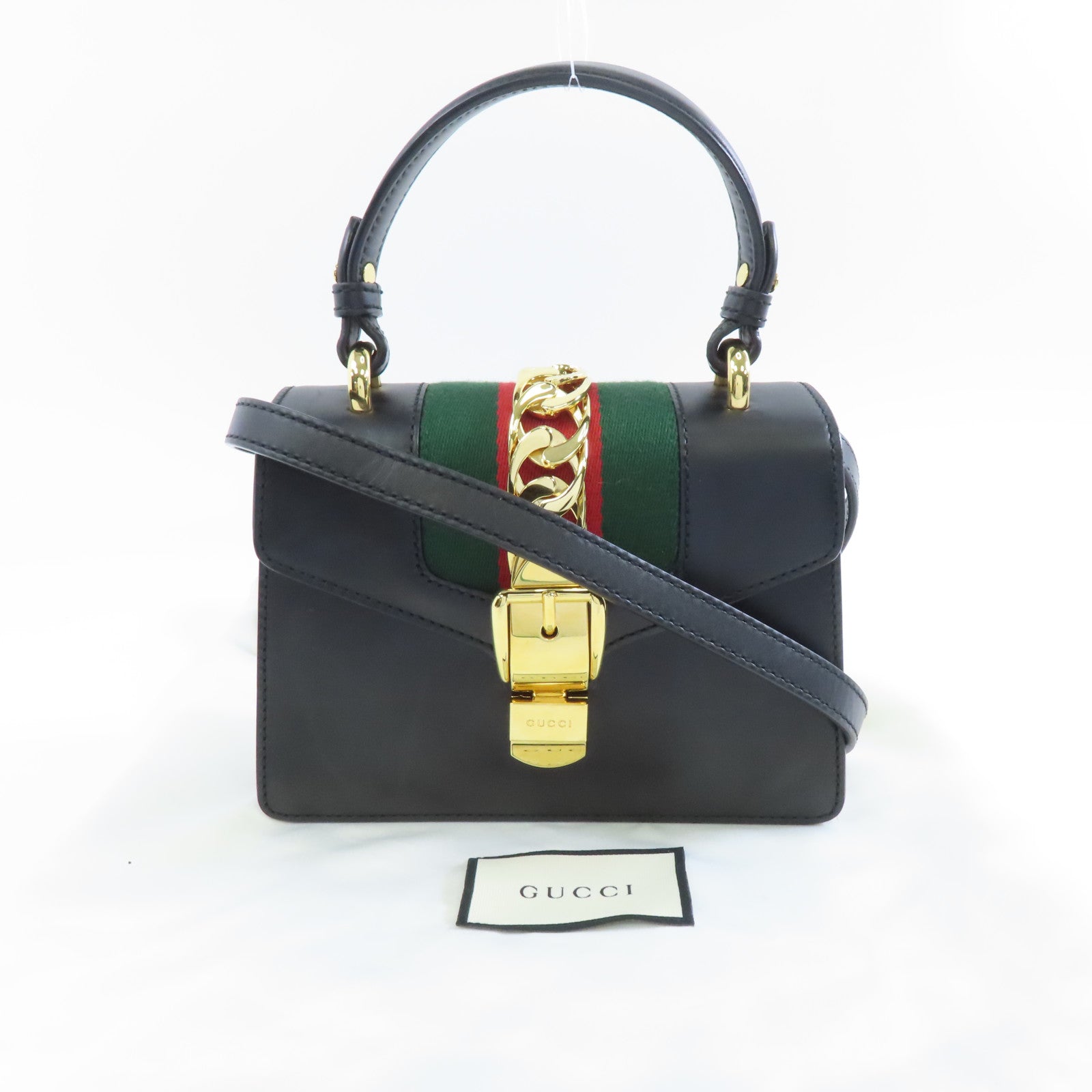 GUCCI 牛皮皮革Sylvie Bag金扣手挽肩背兩用袋黑色