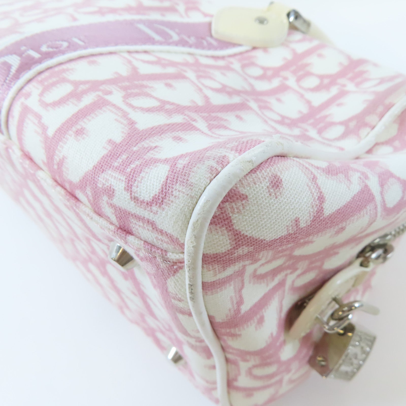 Dior 帆布Dior Oblique Handbag銀扣手挽袋粉紅色