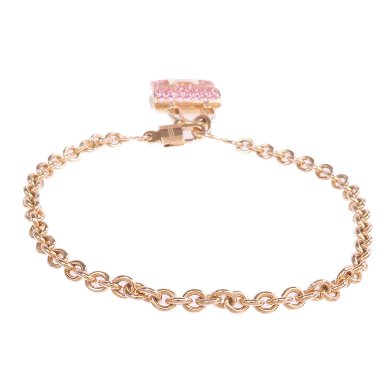 HERMES 18K玫瑰金Amulettes Constance Bracelet粉紅色藍寶石手鏈