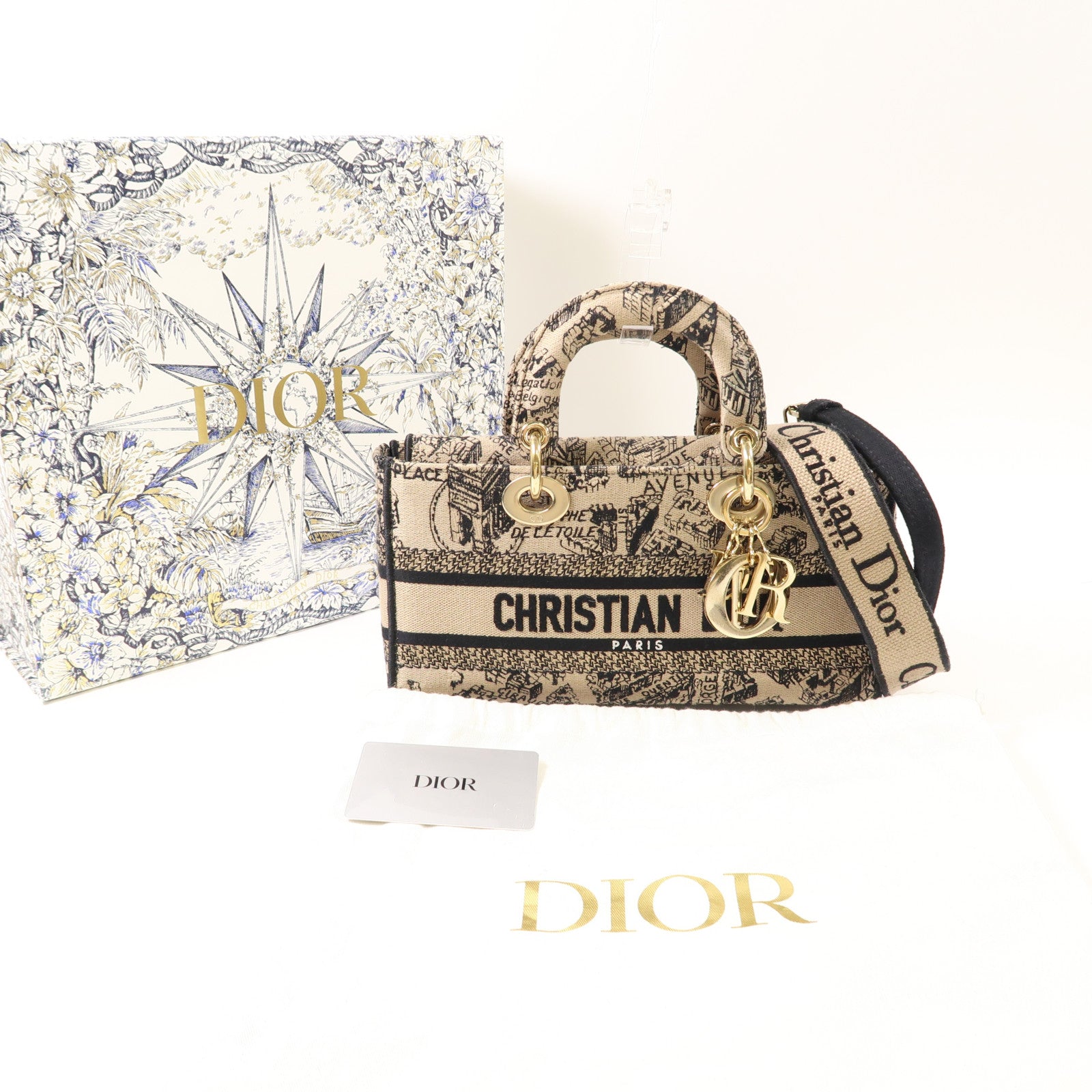 Dior 帆布Lady D-Joy Medium金扣手挽肩背兩用袋