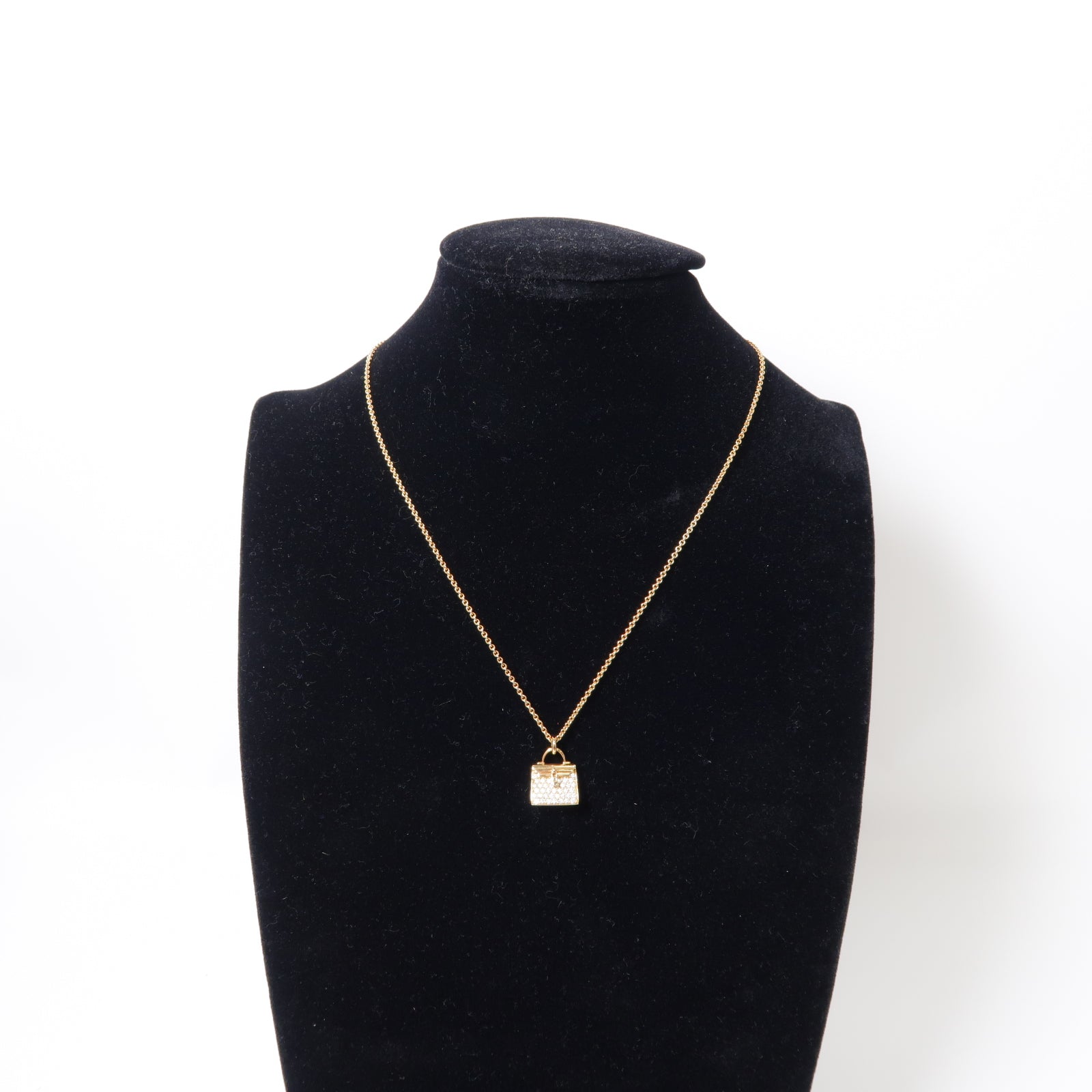 HERMES 18K玫瑰金Amulettes Kelly Pendant Necklace 0.39ct鑽石項鍊金色