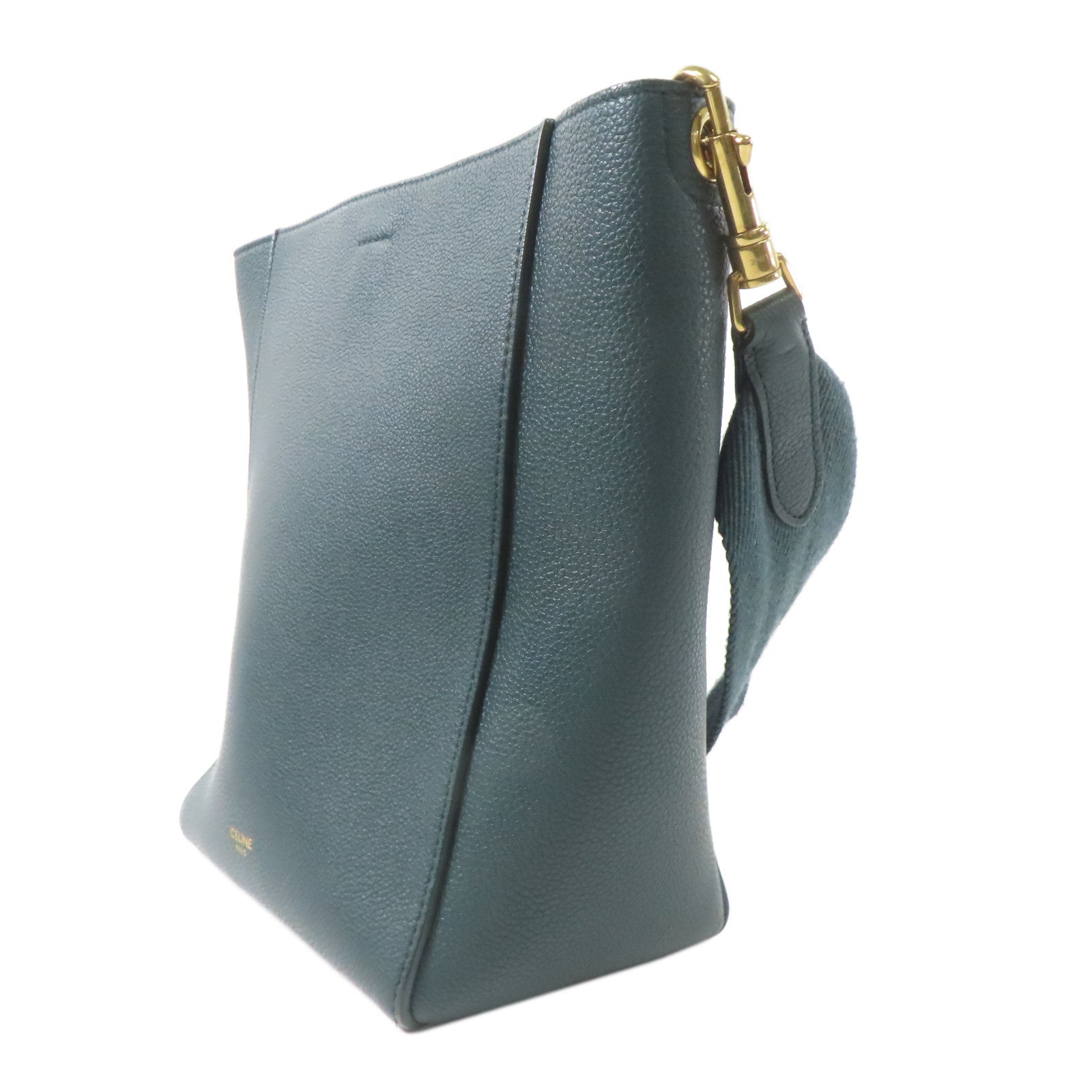 CELINE 牛皮皮革Small Sangle Bucket金扣肩背袋綠色