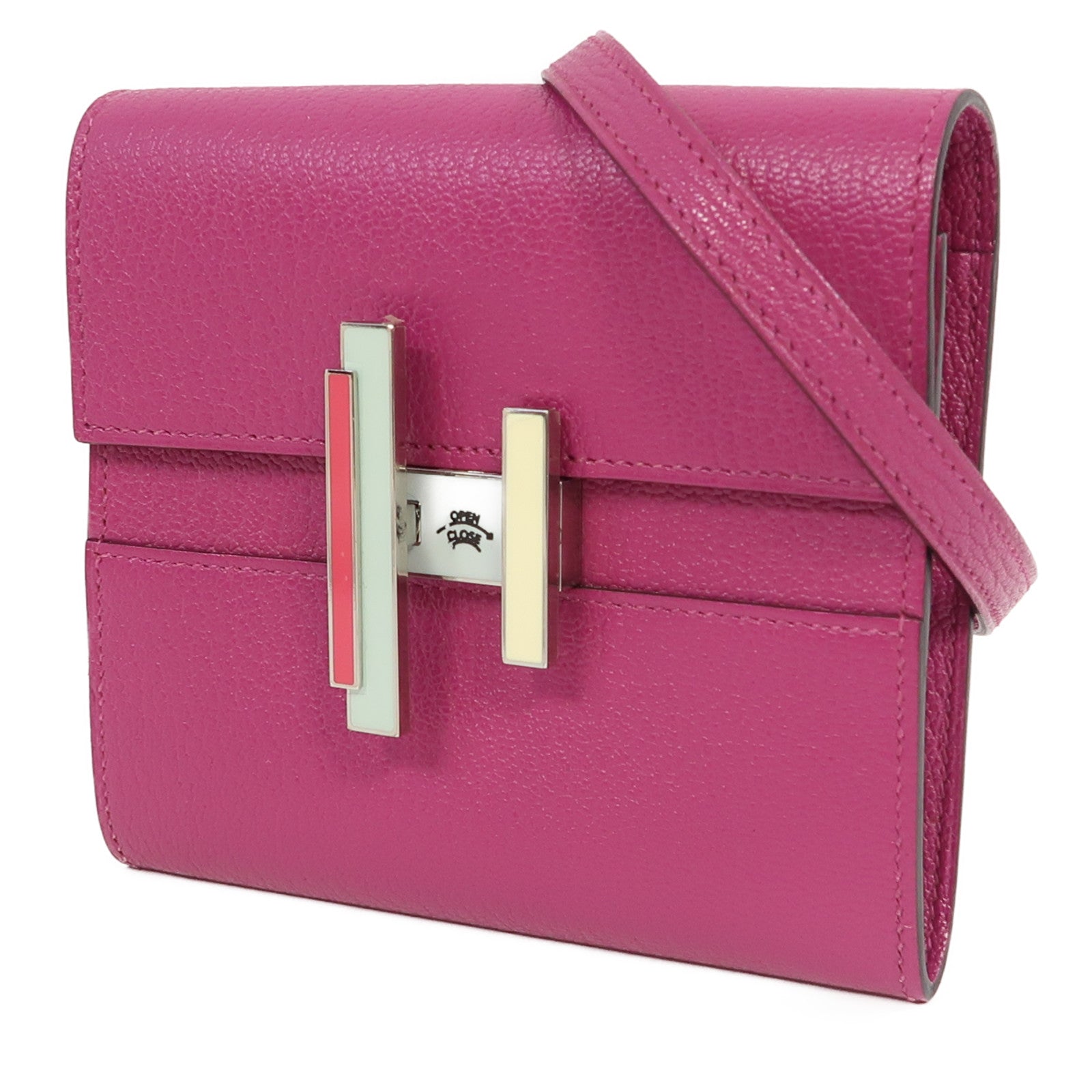 HERMES 【激減優惠】Chevre皮革Cinhetic To Go Wallet銀扣肩背袋木蘭粉色