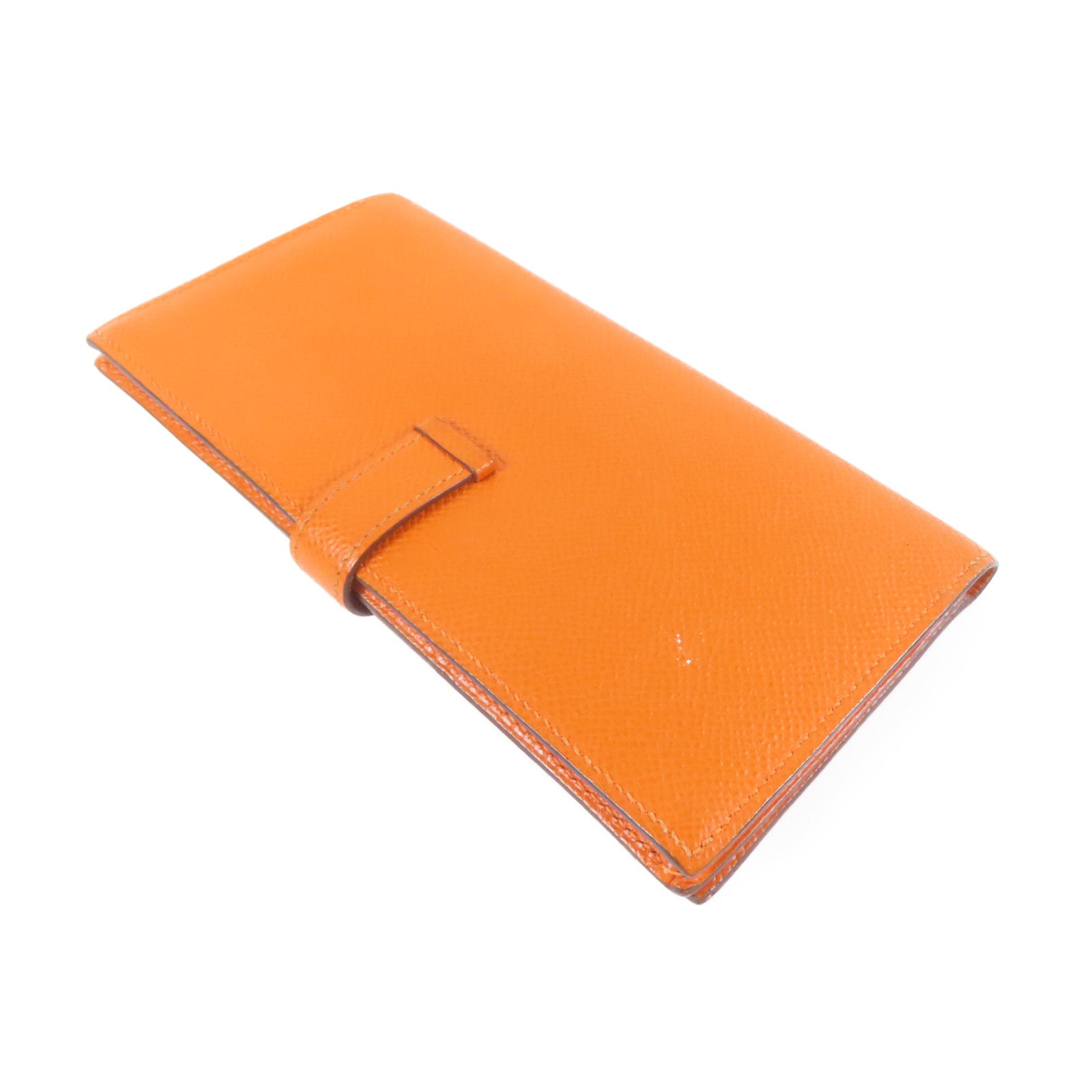 HERMES 【激減優惠】皮革Bearn Bifold Wallet銀扣長錢包橙色
