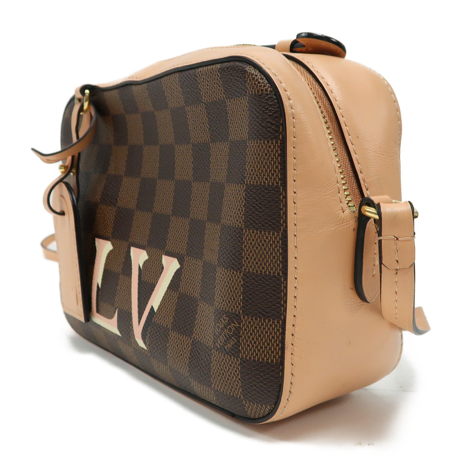 LOUIS VUITTON Damier Santa Monica金扣手挽肩背兩用袋啡色/粉紅色
