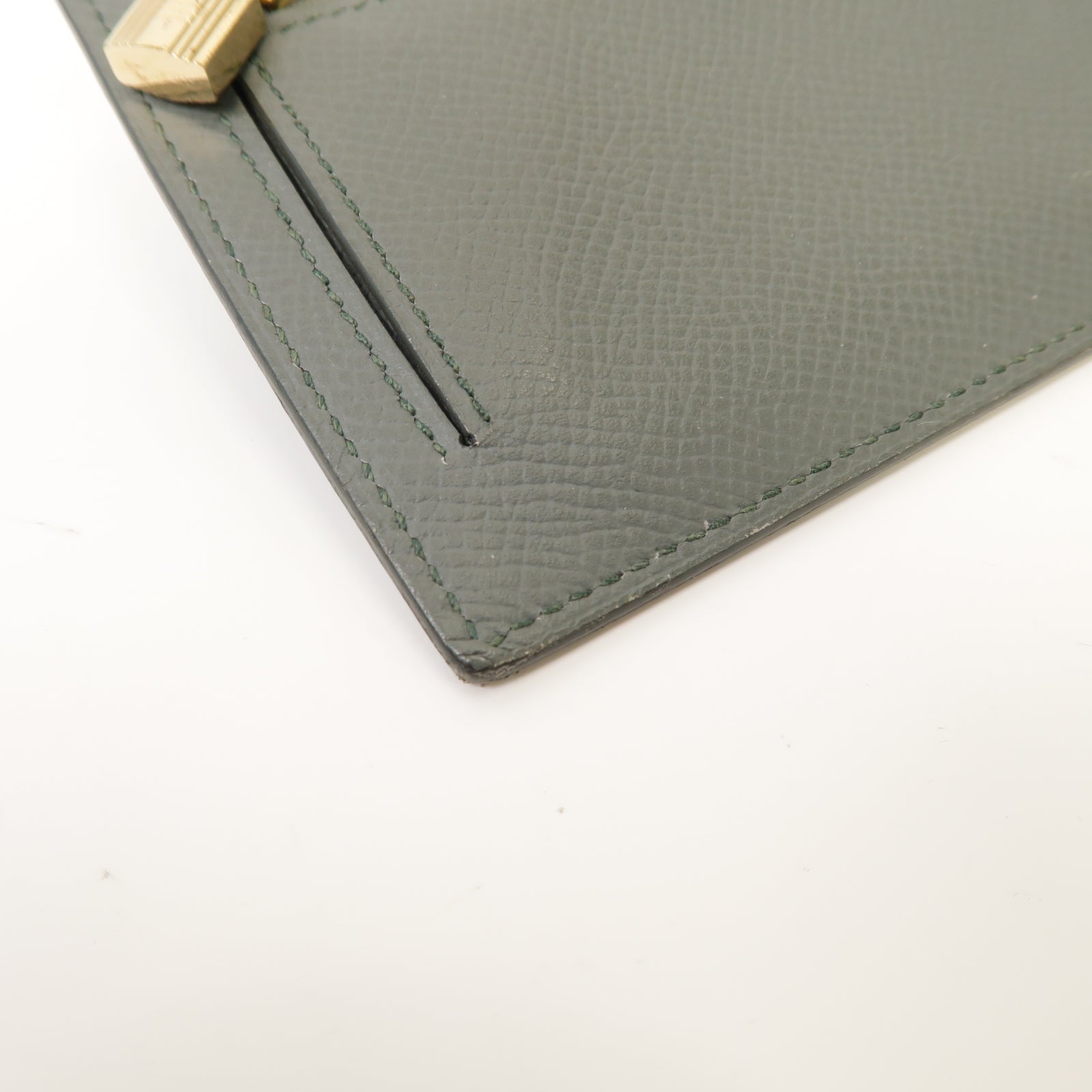 HERMES **【激減優惠】Epsom皮革Kelly Pocket Compact金扣錢包Vert Amande灰色