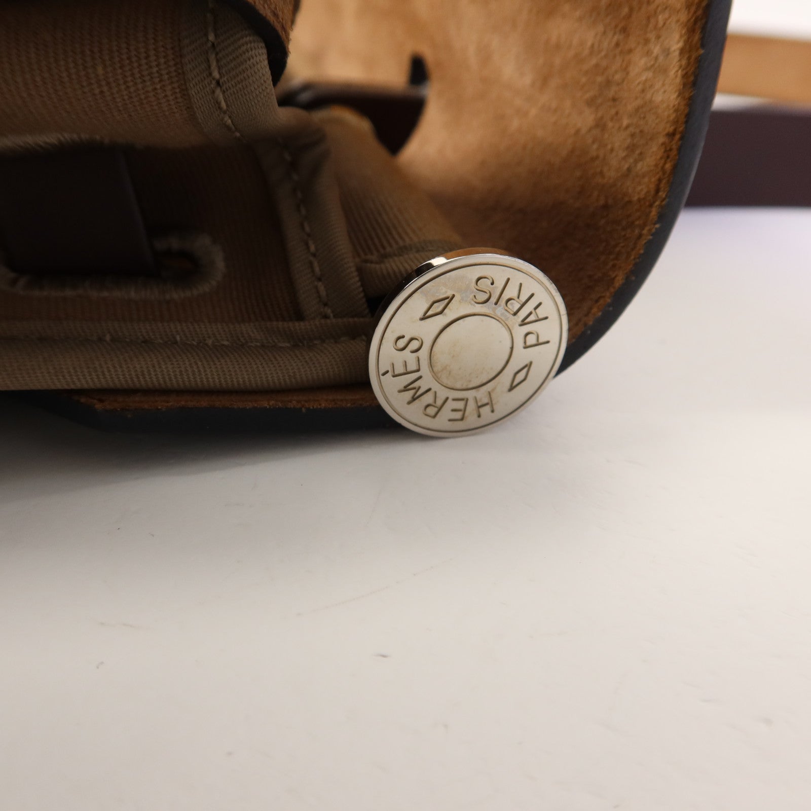 HERMES 帆布Herbag PM銀扣手挽肩背兩用袋Etoupe