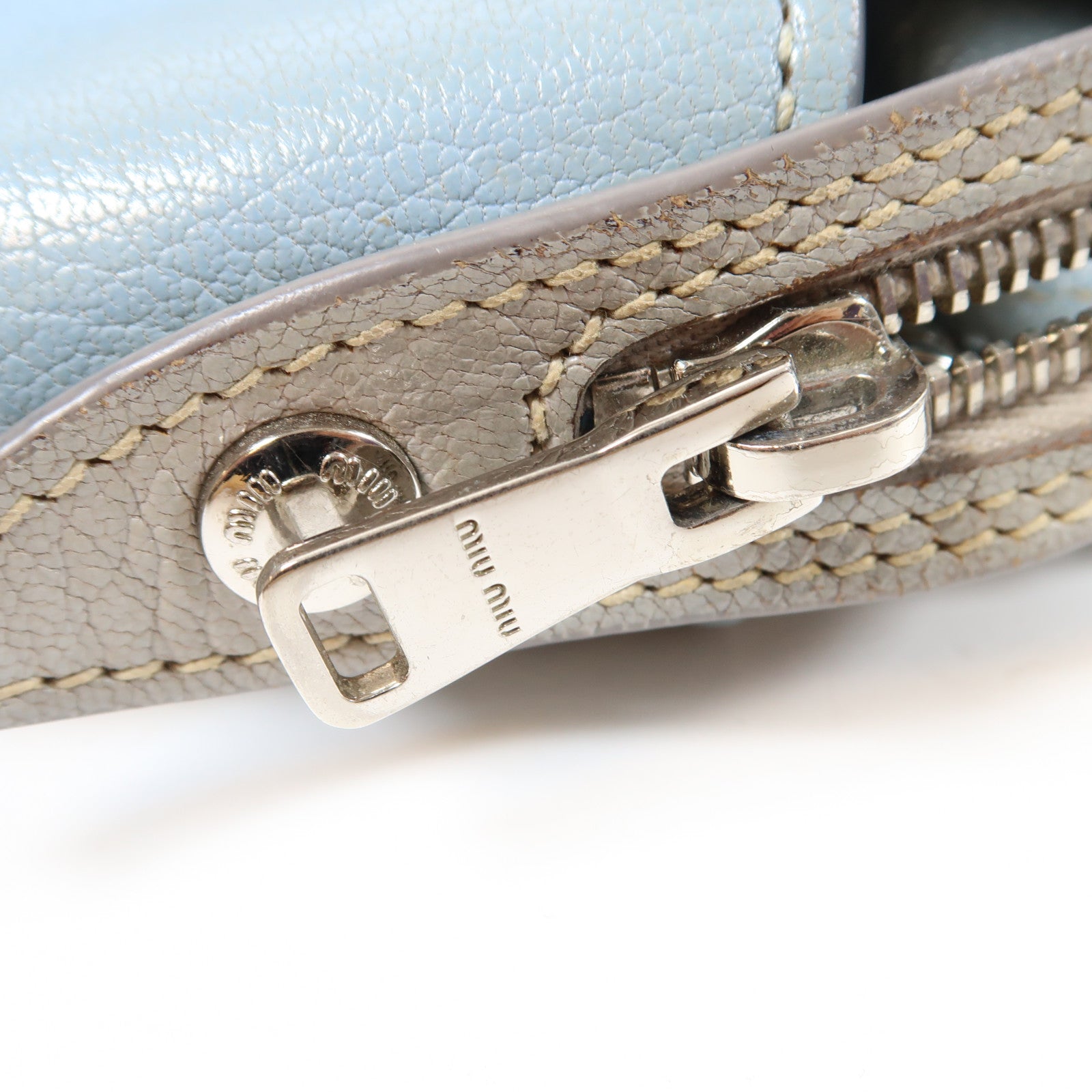 Miu Miu Chevre皮革2 Way Shoulder Bag銀扣手挽肩背兩用袋灰色/藍色