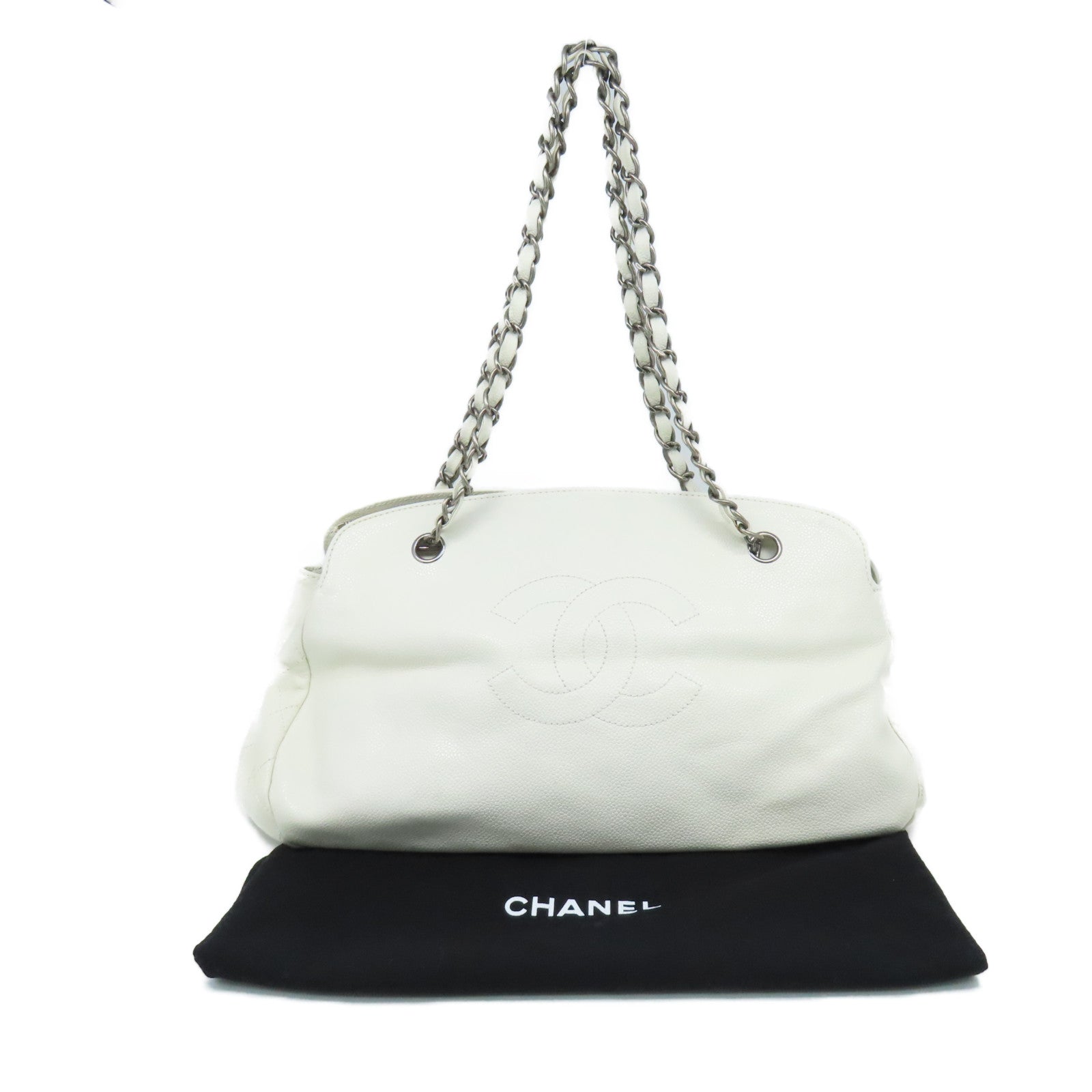 CHANEL 【激減優惠】菱格牛皮皮革Chain Shoulder Bag鏈帶肩背袋米白色