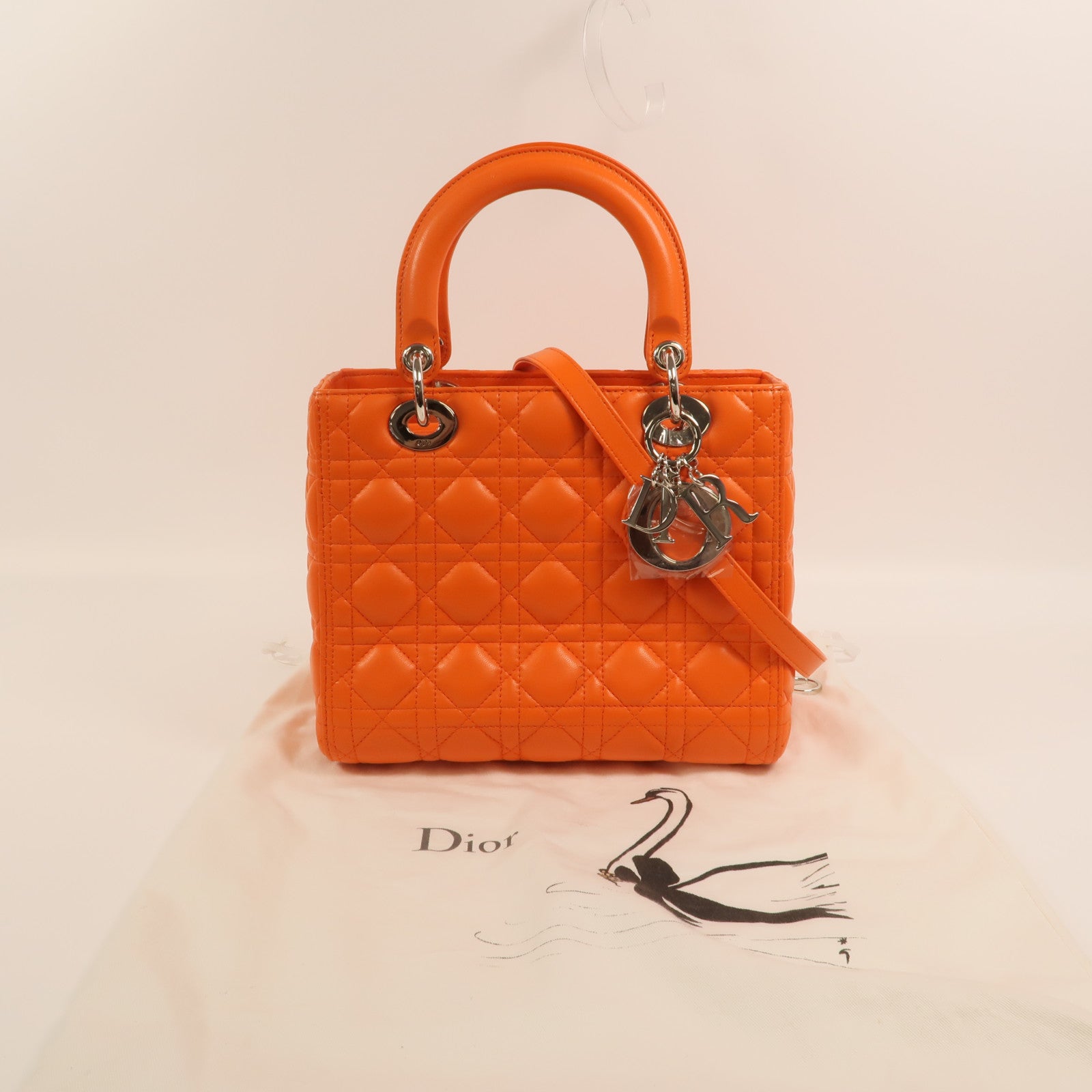 Dior 羊皮皮革Lady Dior Medium銀扣手挽肩背兩用袋