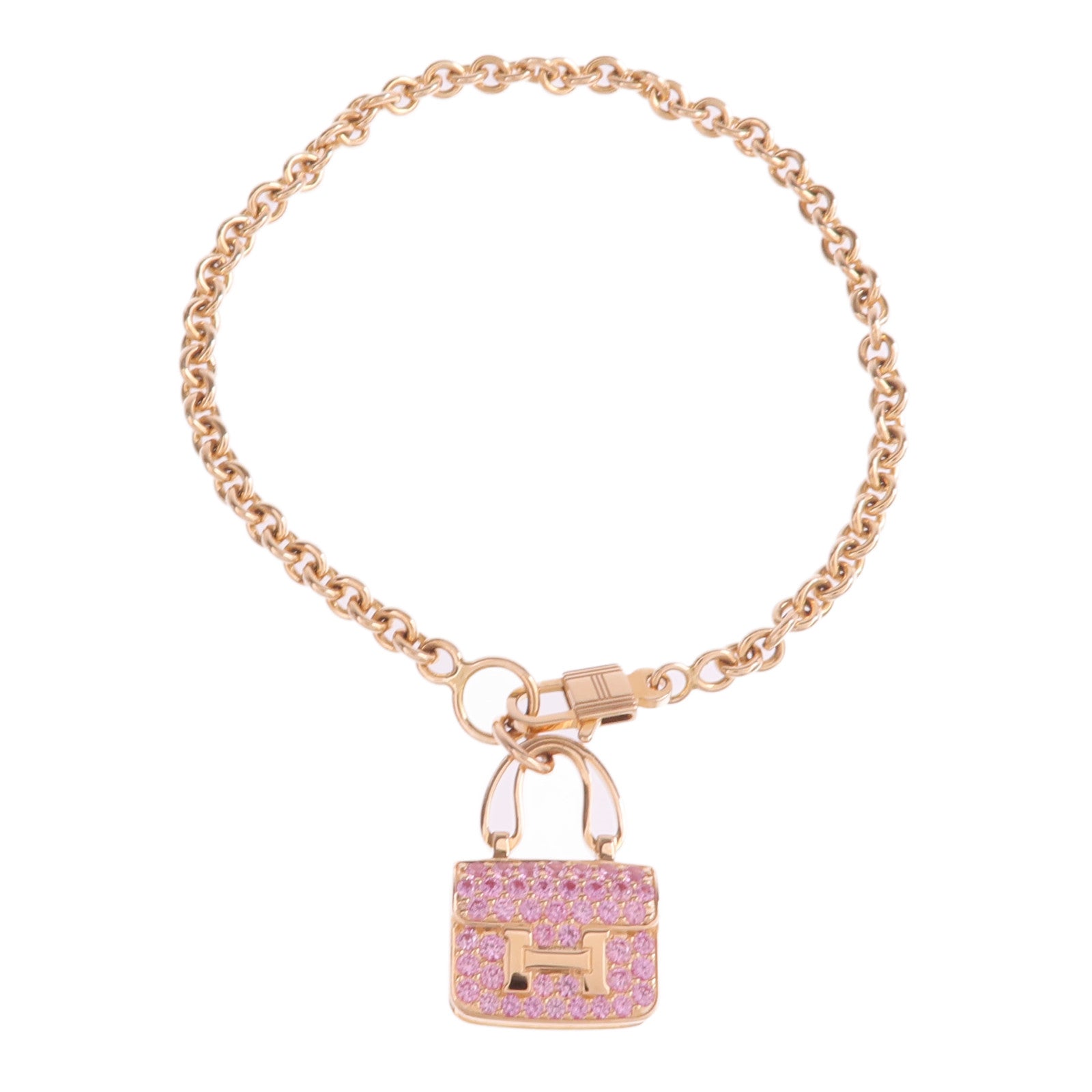 HERMES 18K玫瑰金Amulettes Constance Bracelet粉紅色藍寶石手鏈