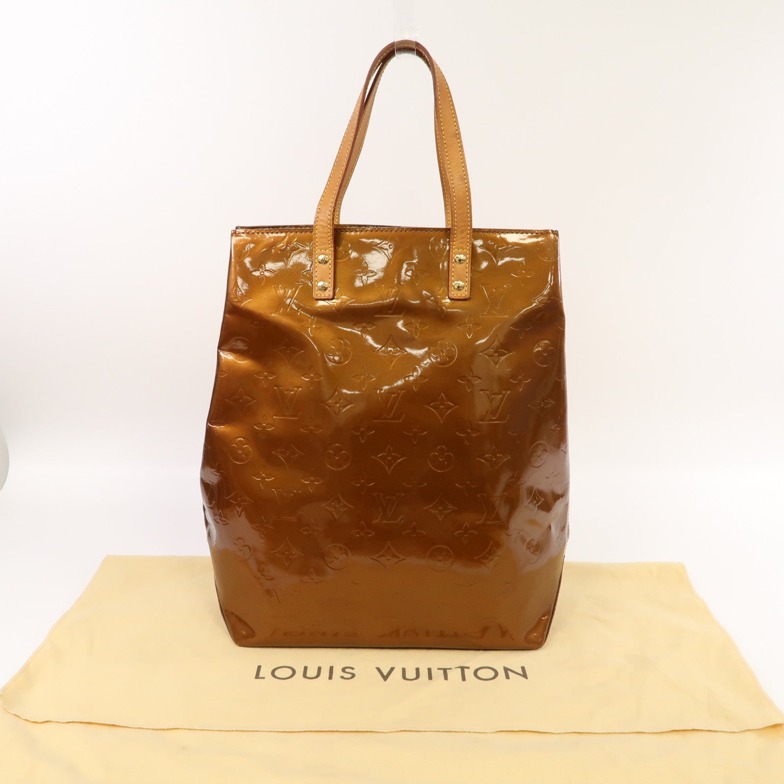 LOUIS VUITTON 【激減優惠】Monogram Vernis Reade MM金扣手挽袋古銅色