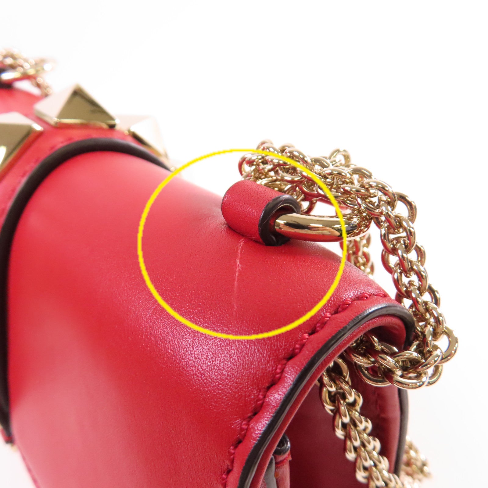 Valentino 【激減優惠】牛皮皮革Rockstud Chain Shoulder Bag金扣鏈帶肩背袋紅色