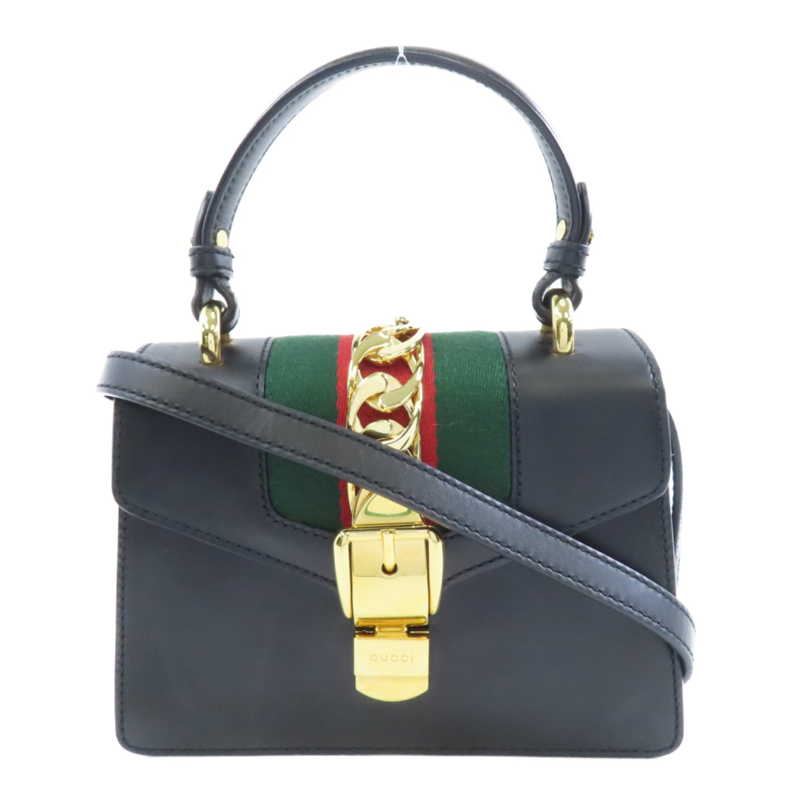 GUCCI 牛皮皮革Sylvie Bag金扣手挽肩背兩用袋黑色