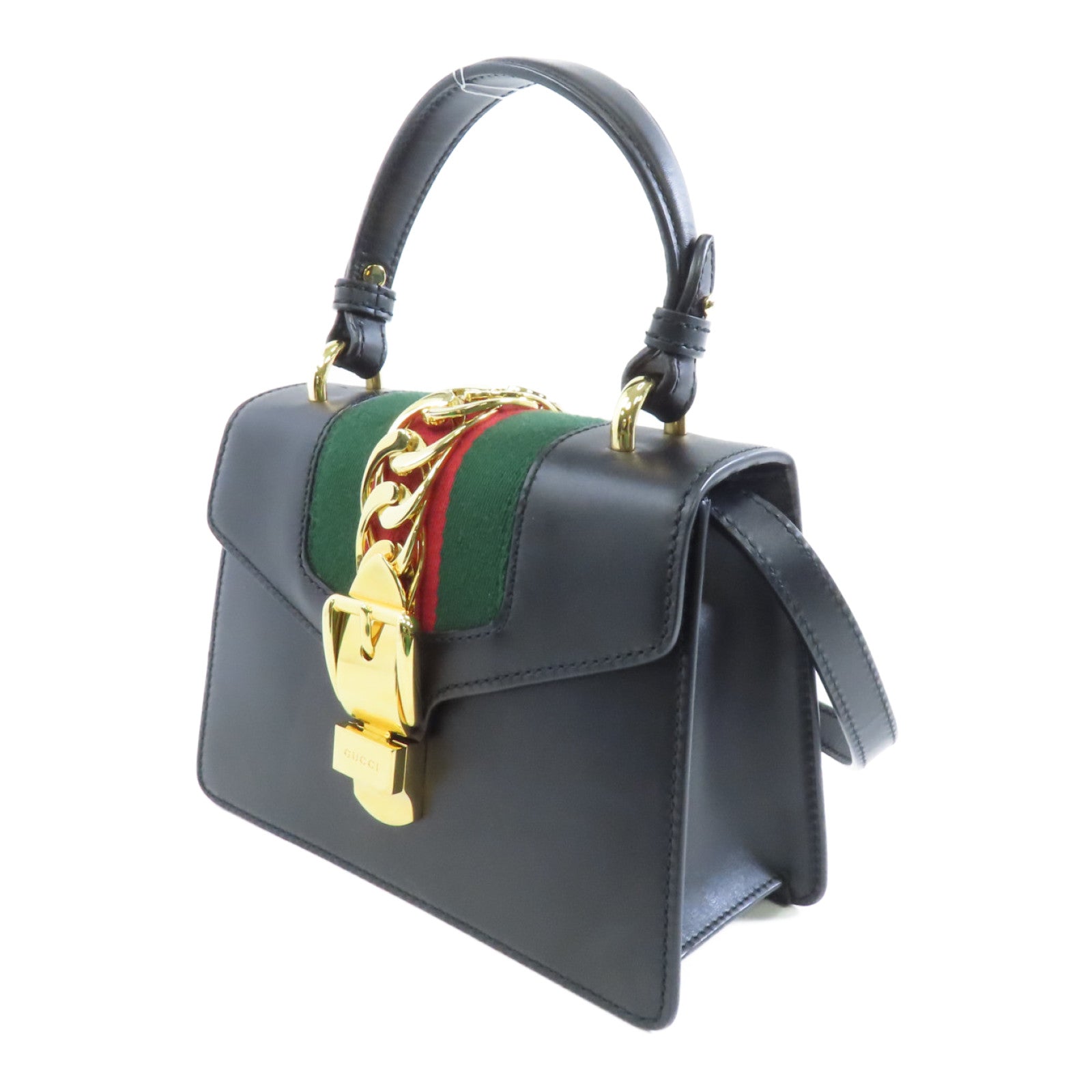 GUCCI 牛皮皮革Sylvie Bag金扣手挽肩背兩用袋黑色