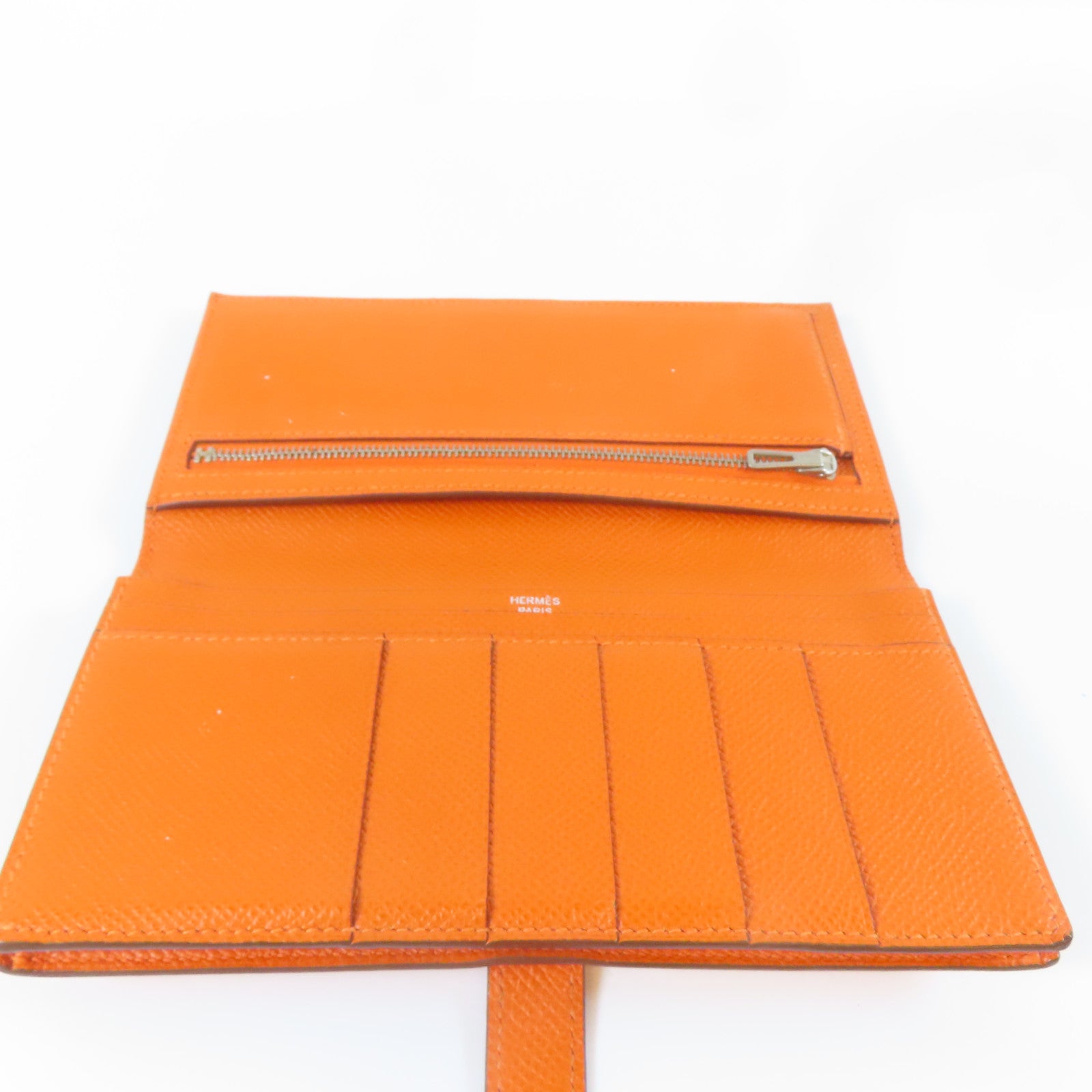 HERMES 【激減優惠】皮革Bearn Bifold Wallet銀扣長錢包橙色