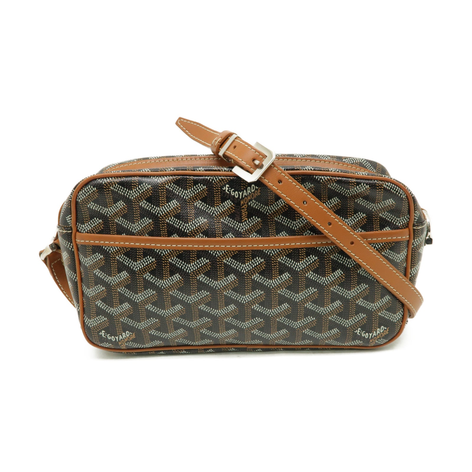 GOYARD 塗層帆布Cap-Vert PM銀扣肩背袋黒色/棕色