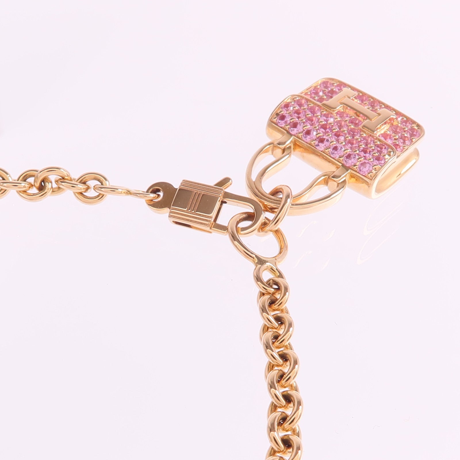 HERMES 18K玫瑰金Amulettes Constance Bracelet粉紅色藍寶石手鏈