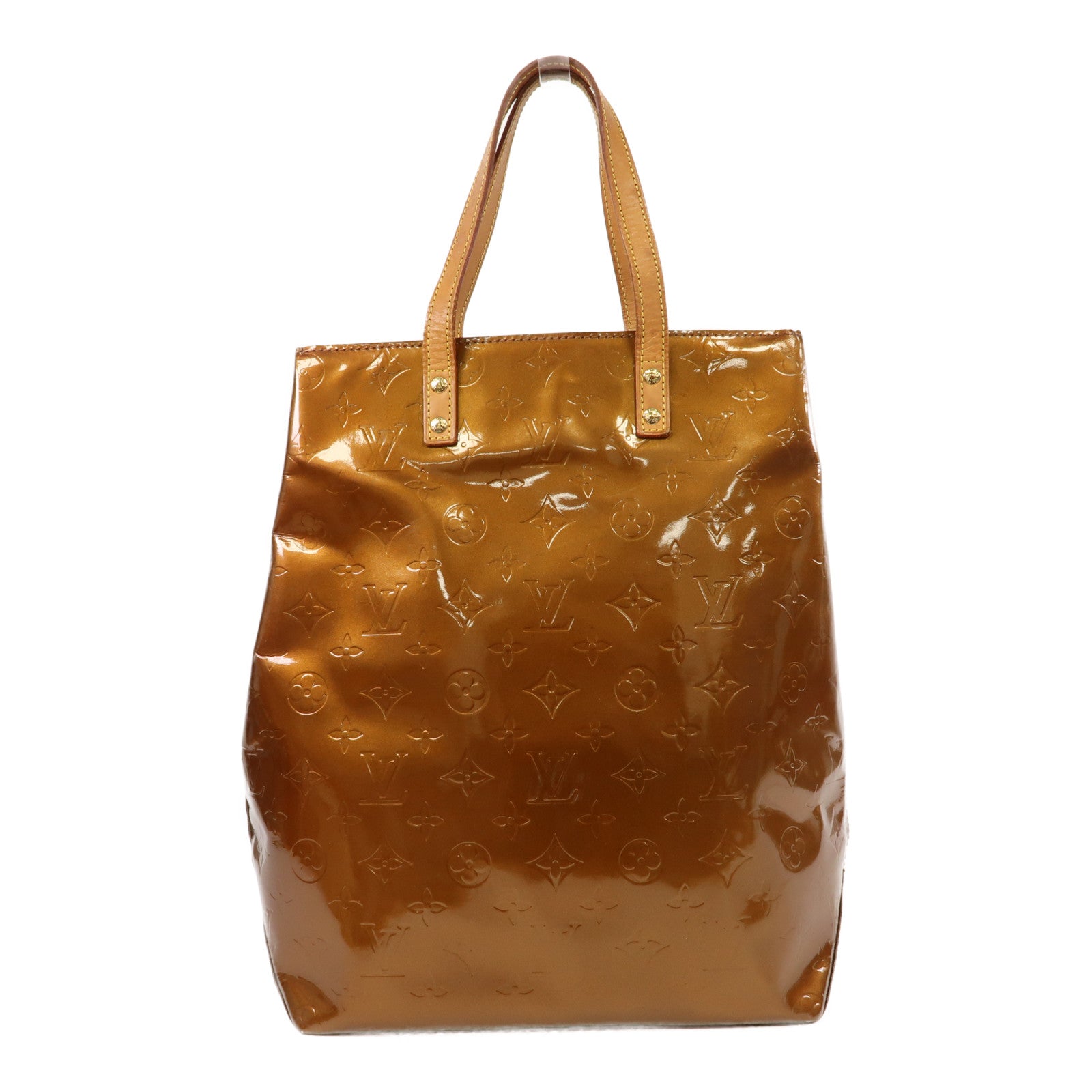 LOUIS VUITTON 【激減優惠】Monogram Vernis Reade MM金扣手挽袋古銅色